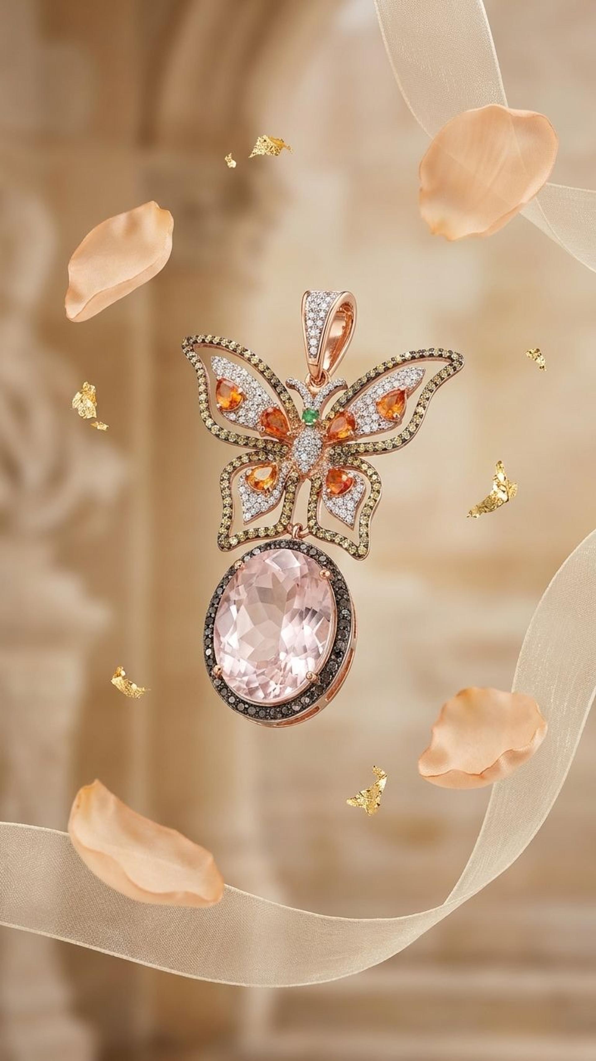 Morganite Stone Orange Sapphire Pendant view 2 — Pendants in 92.5 Sterling Silver