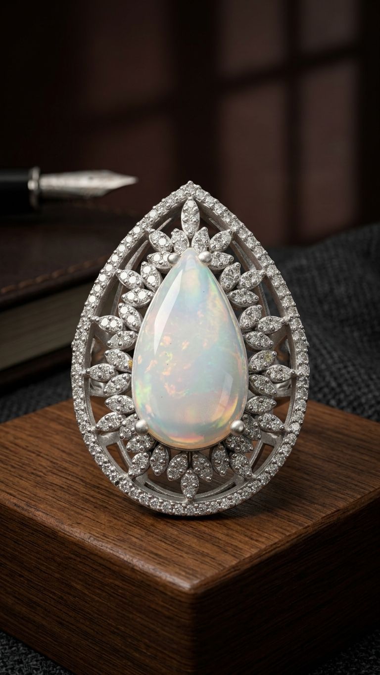 White Opal Ring view 2 — Rings in 92.5 Sterling Silver