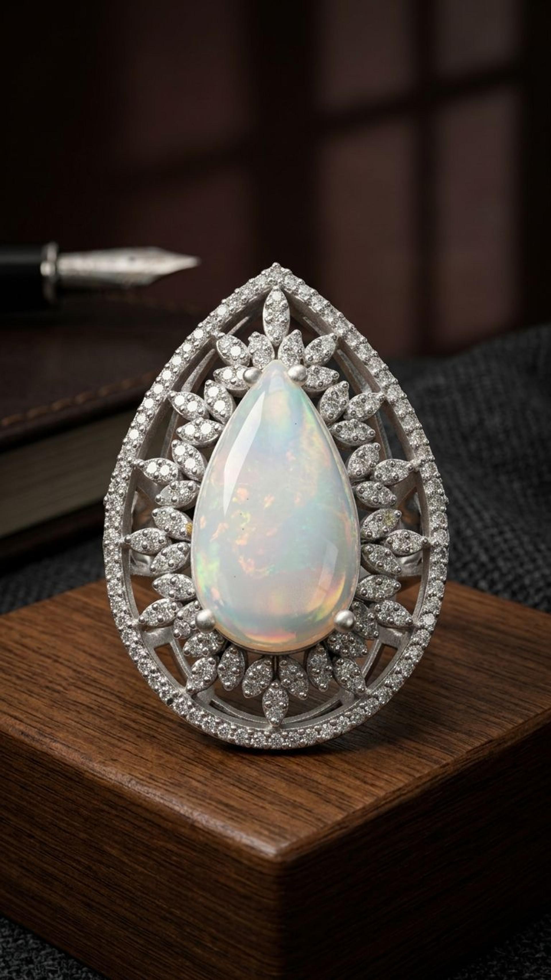 White Opal Ring view 2 — Rings in 92.5 Sterling Silver
