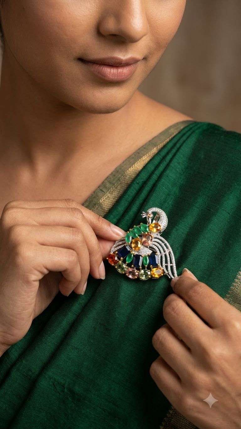 Multi Sapphire Brooche in 92.5 sterling silver by Surya Jewellers Jaipur