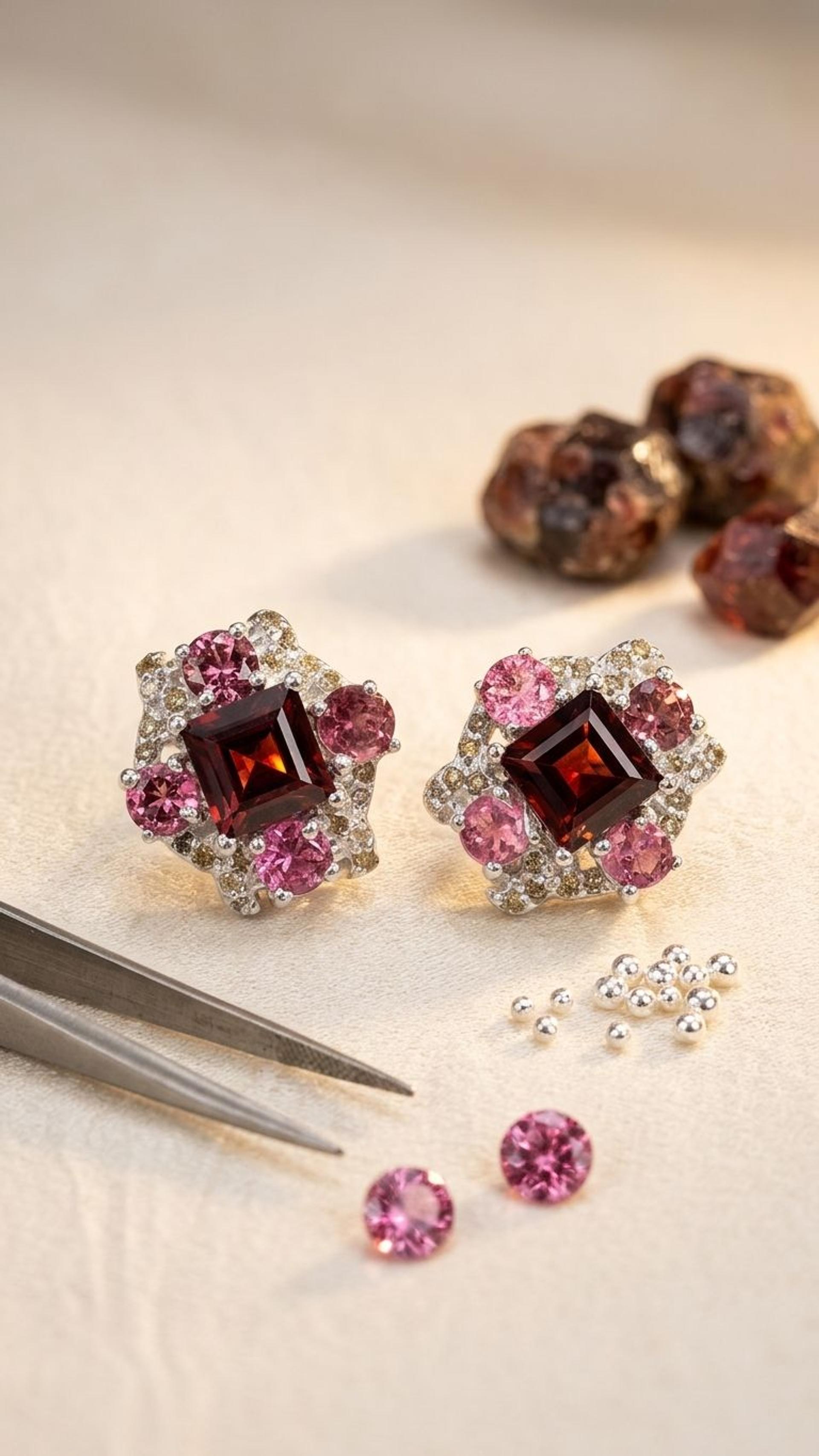 Garnet Garnet Tourmaline Stud in 92.5 Sterling Silver — Surya Jewellers Jaipur