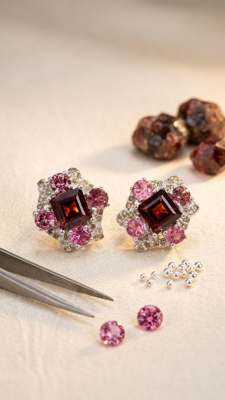 Garnet Garnet Tourmaline Stud in 92.5 Sterling Silver — Surya Jewellers Jaipur