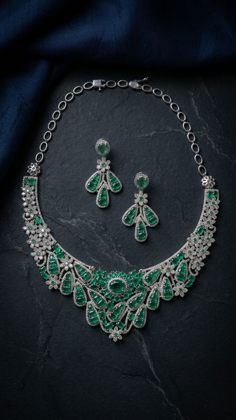 Emerald Necklace view 4 — Necklaces in 92.5 Sterling Silver