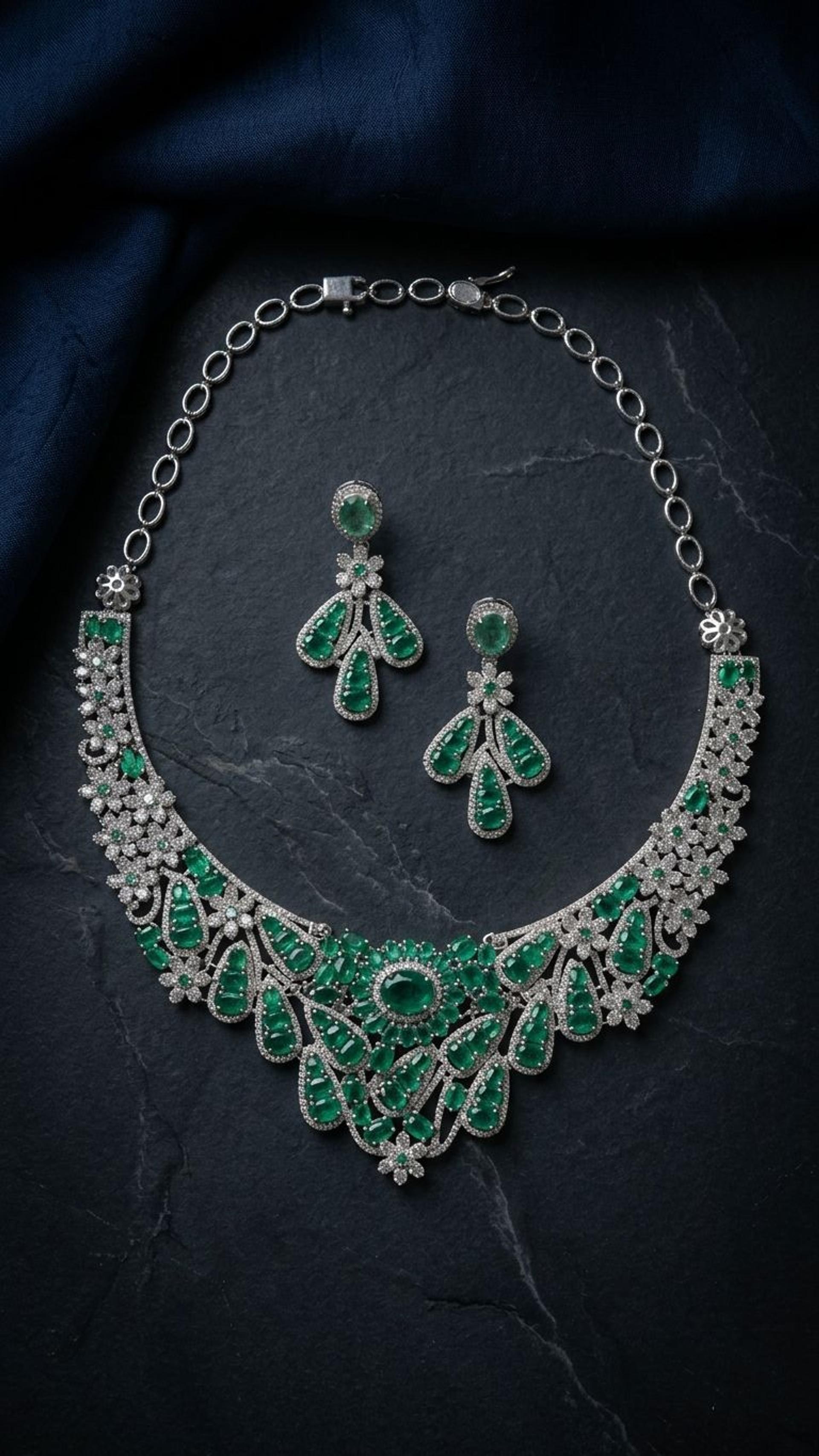 Emerald Necklace view 4 — Necklaces in 92.5 Sterling Silver