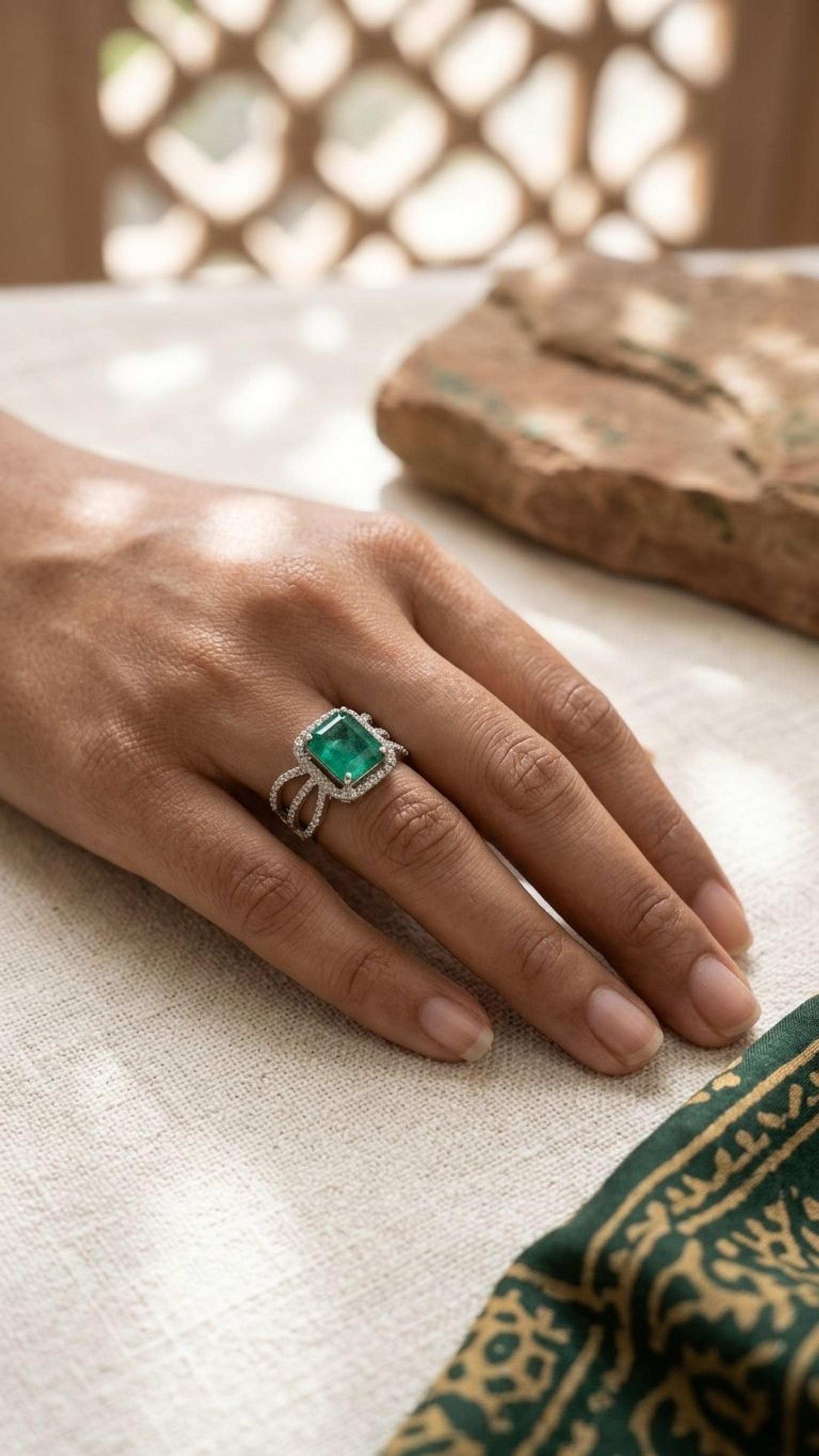 Emerald Ring view 3 — Rings in 92.5 Sterling Silver