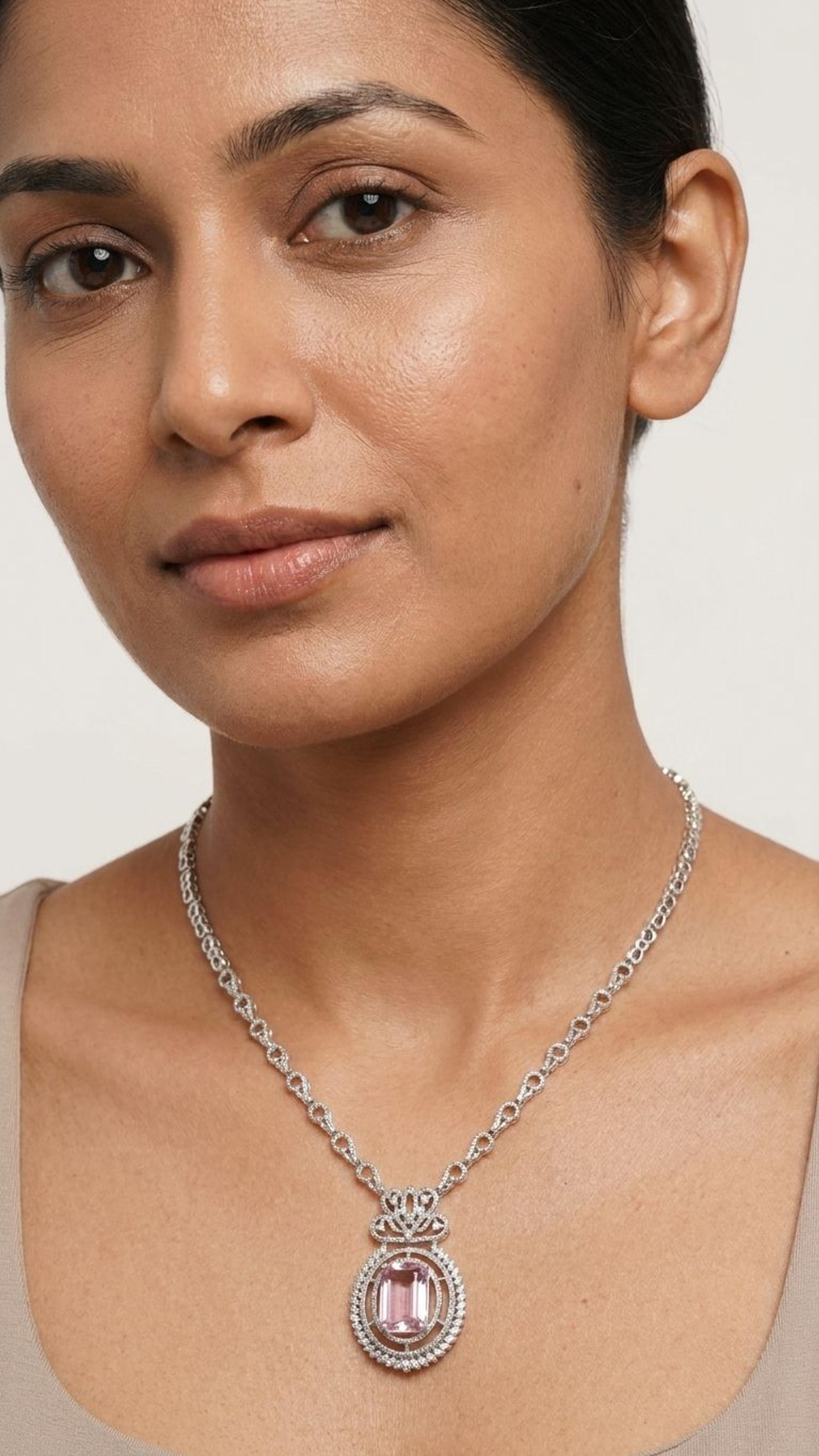 Kunzite Sapphire Necklace view 2 — Necklaces in 92.5 Sterling Silver