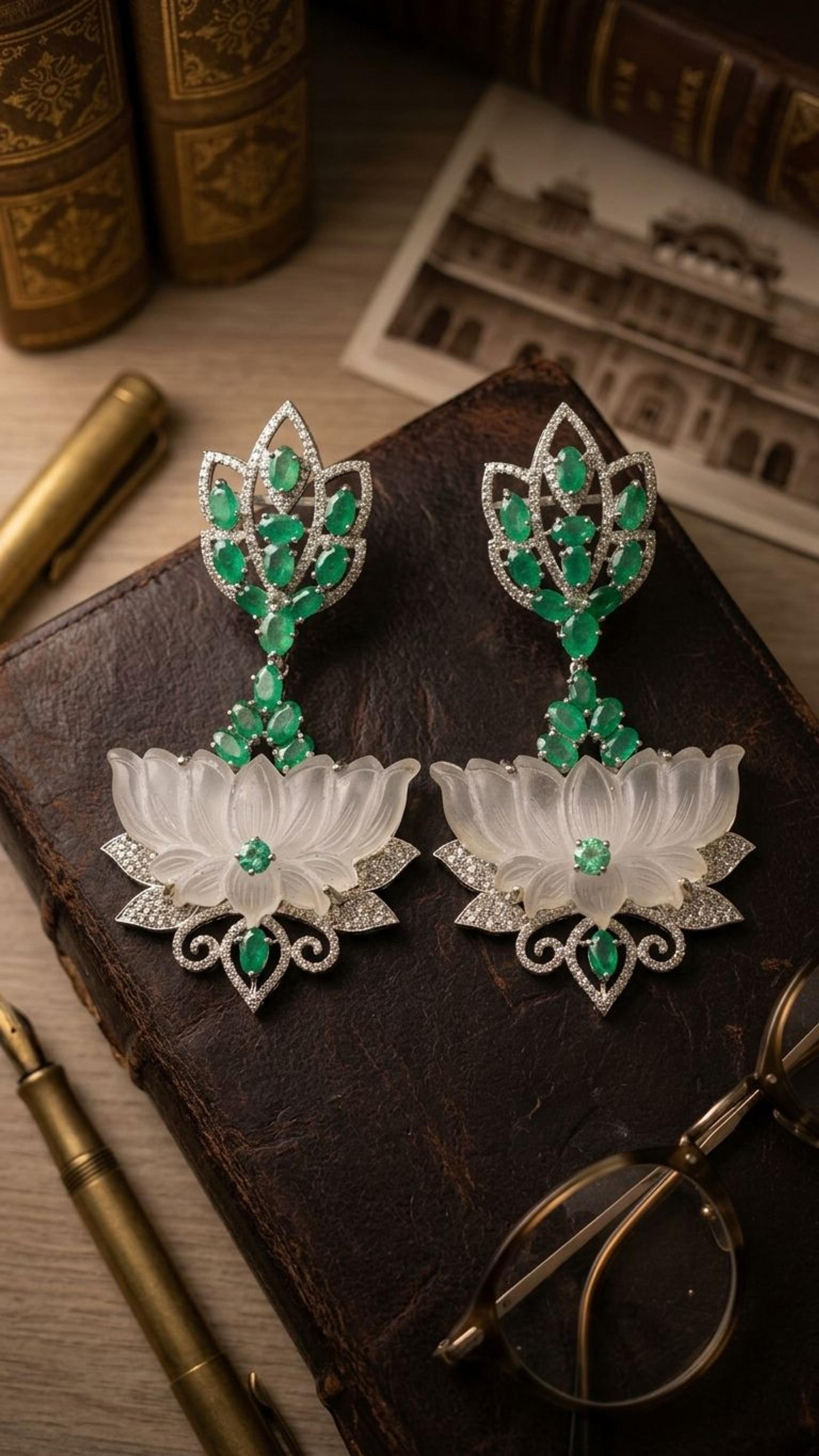 Crystal Emerald Earrings view 4 — Earrings in 92.5 Sterling Silver