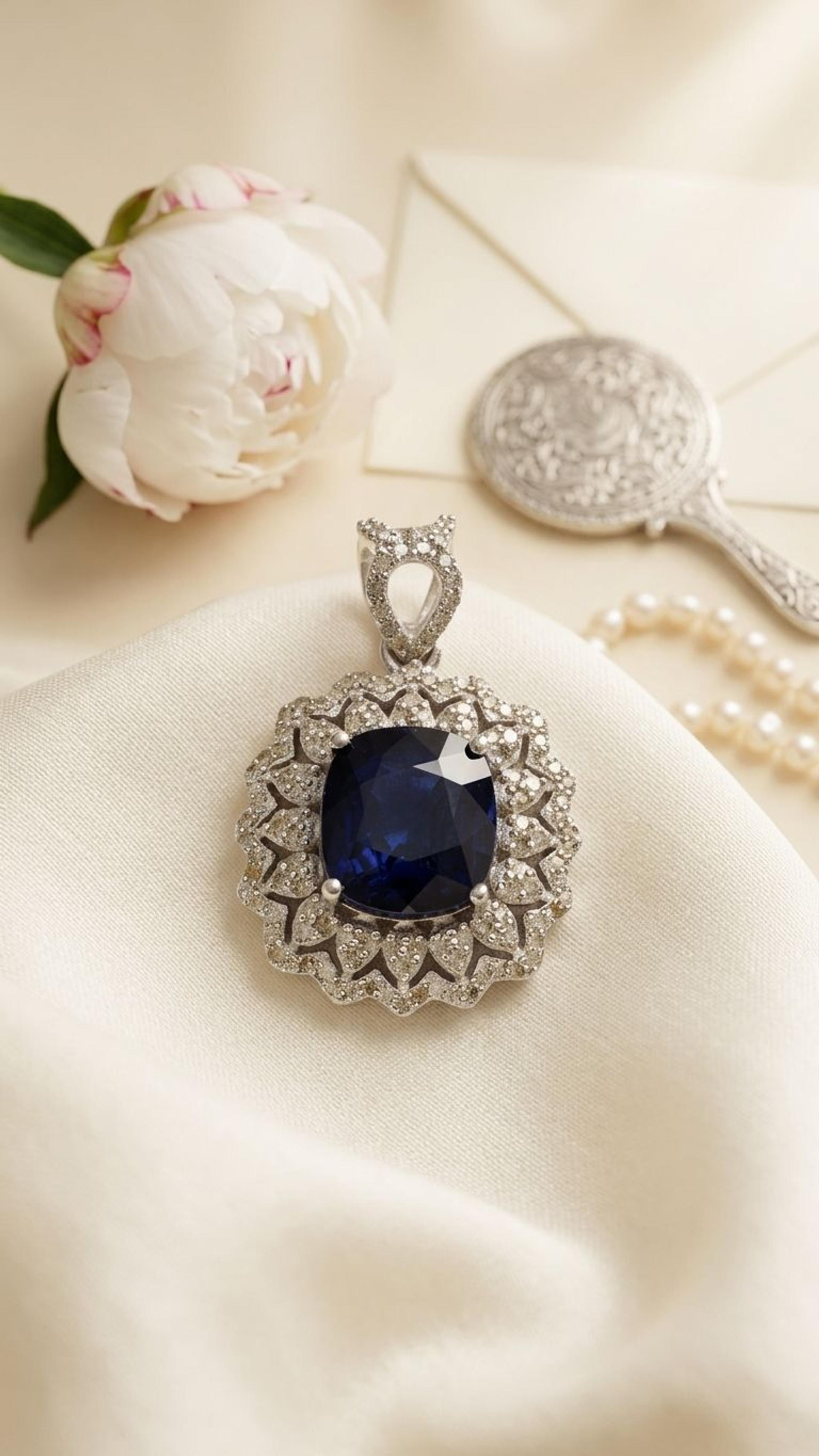 Blue Sapphire Pendant view 3 — Pendants in 92.5 Sterling Silver