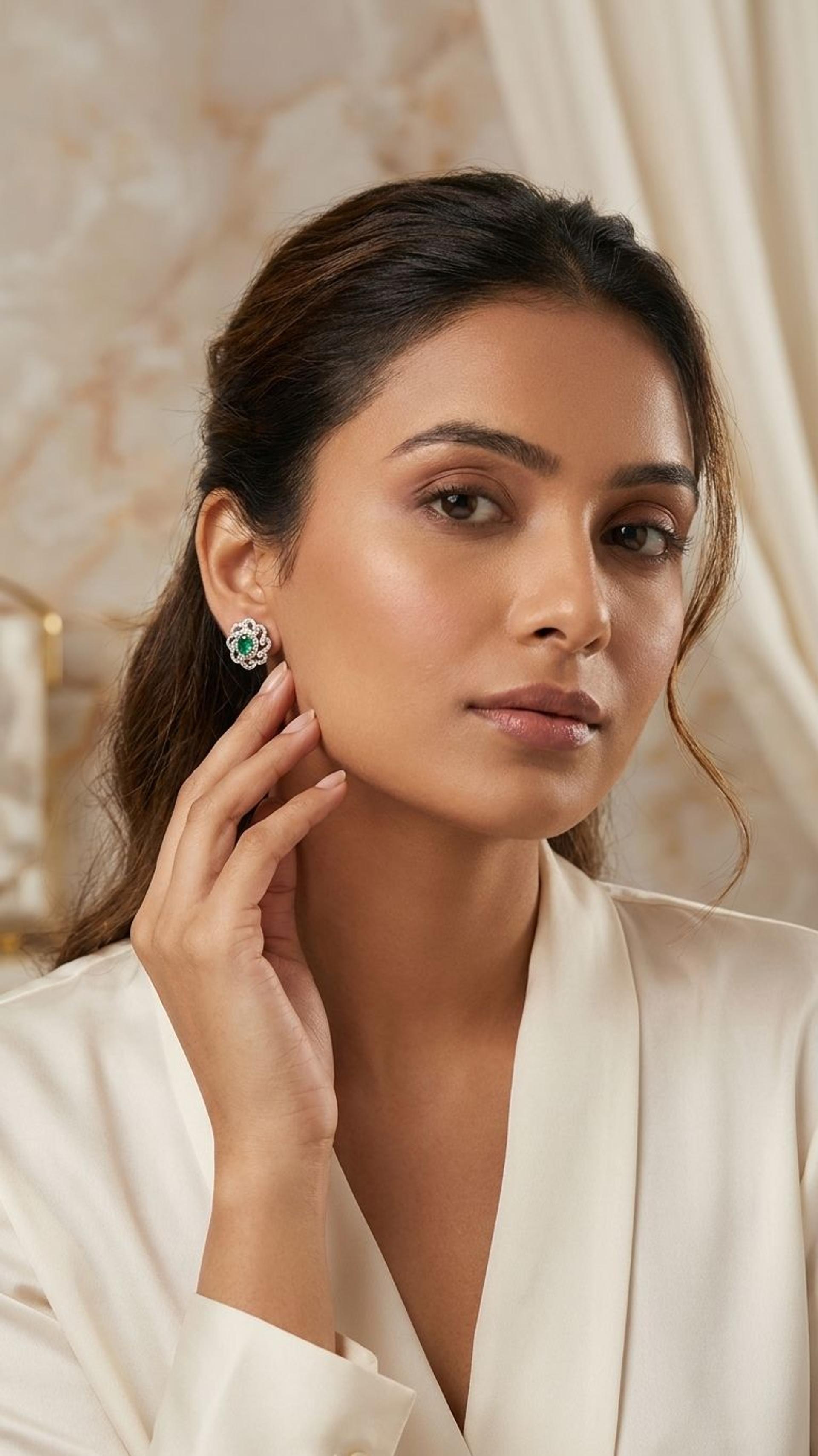 Emerald Emerald Stud in 92.5 Sterling Silver — Surya Jewellers Jaipur
