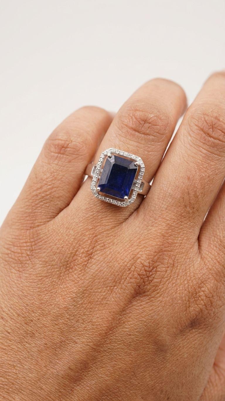 Blue Sapphire Blue Sapphire Ring in 92.5 Sterling Silver — Surya Jewellers Jaipur