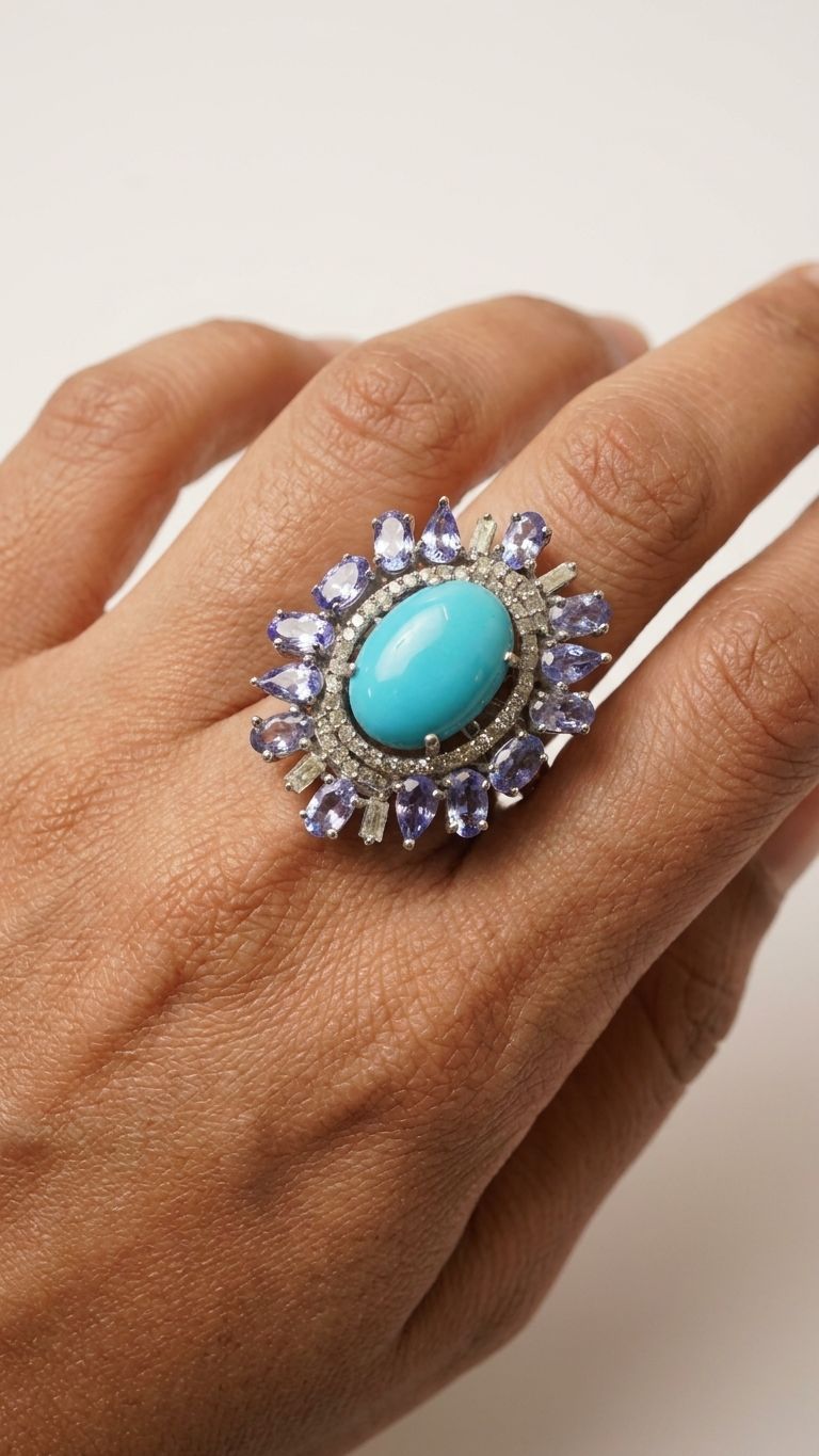 Turquoise Tanzanite Ring view 4 — Rings in 92.5 Sterling Silver