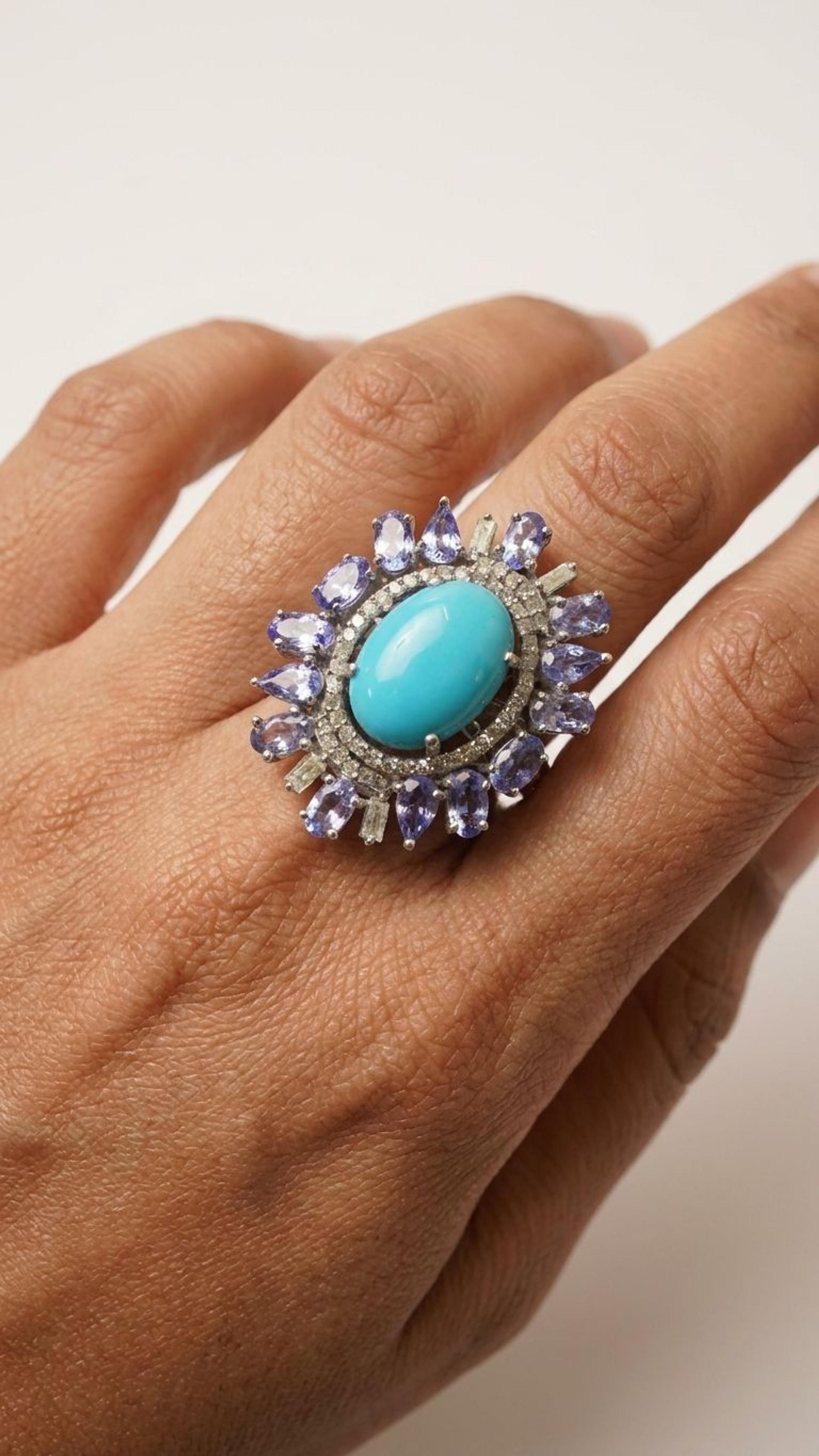 Turquoise Tanzanite Ring view 4 — Rings in 92.5 Sterling Silver