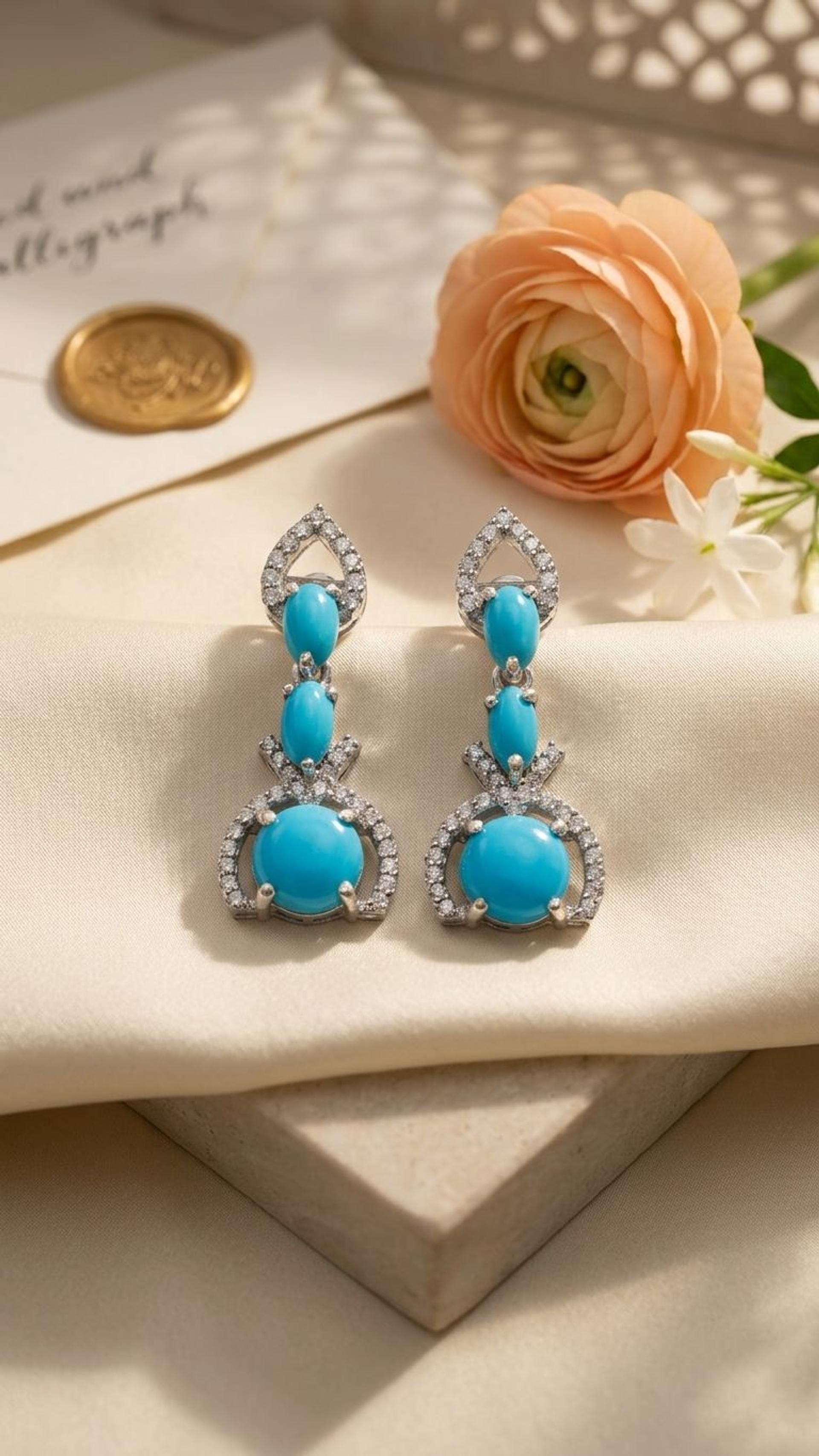 Turquoise Earrings view 2 — Earrings in 92.5 Sterling Silver