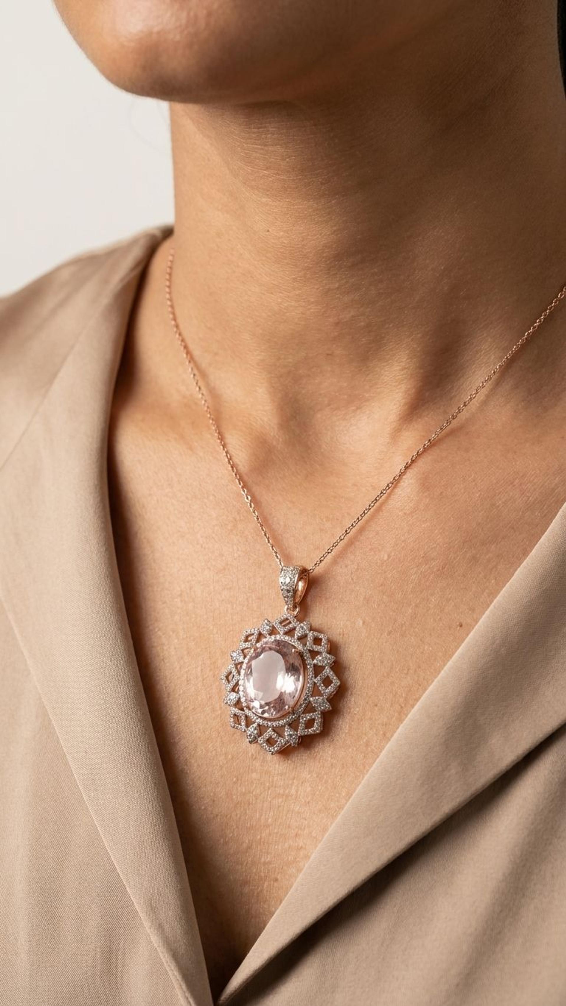 Morganite Stone Pendant view 4 — Pendants in 92.5 Sterling Silver