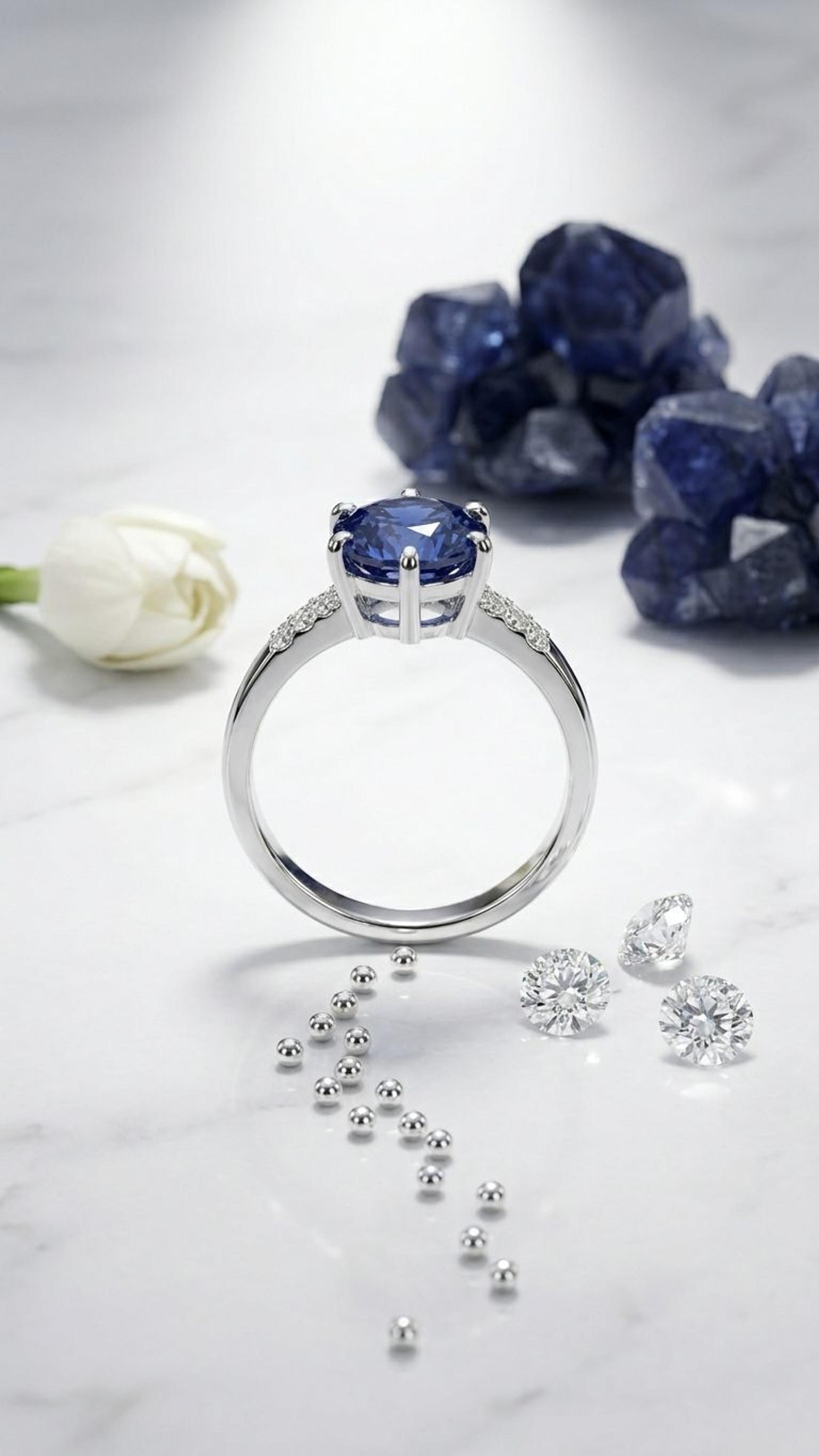 Blue Sapphire Ring view 2 — Rings in 92.5 Sterling Silver