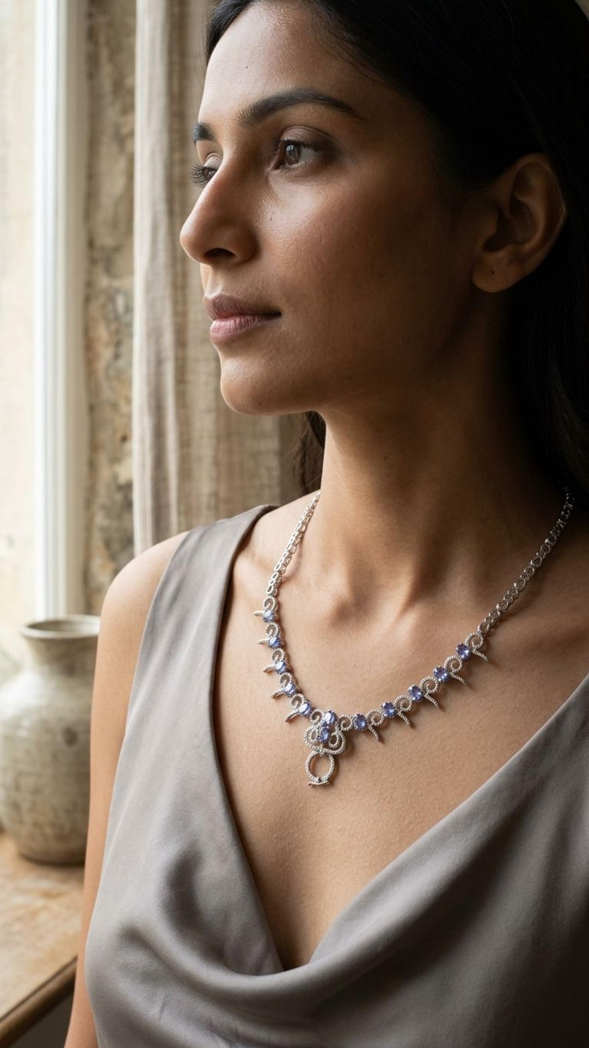 Tanzanite Tanzanite Necklace in 92.5 Sterling Silver — Surya Jewellers Jaipur