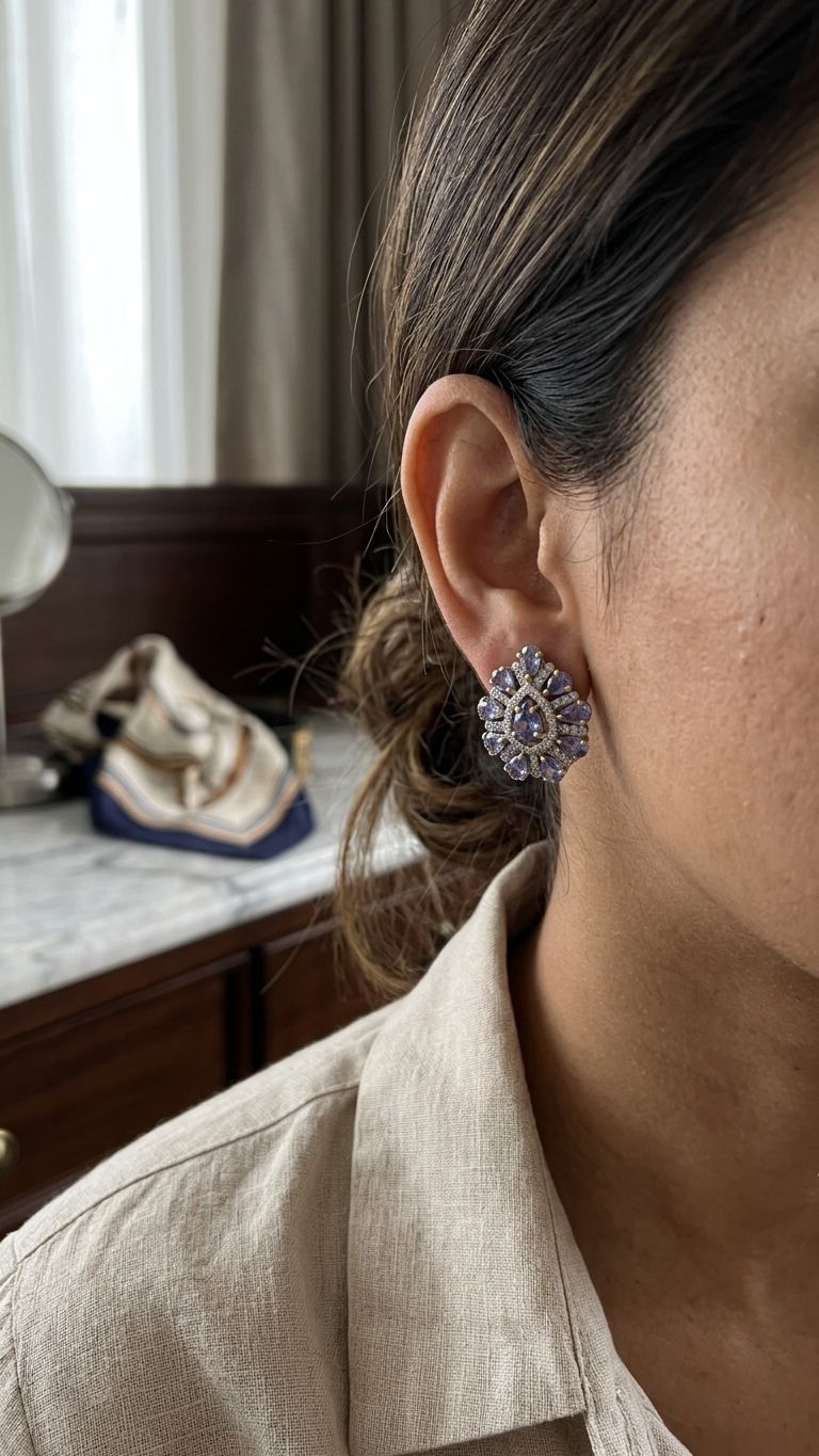 Tanzanite Stud view 4 — Studs in 92.5 Sterling Silver
