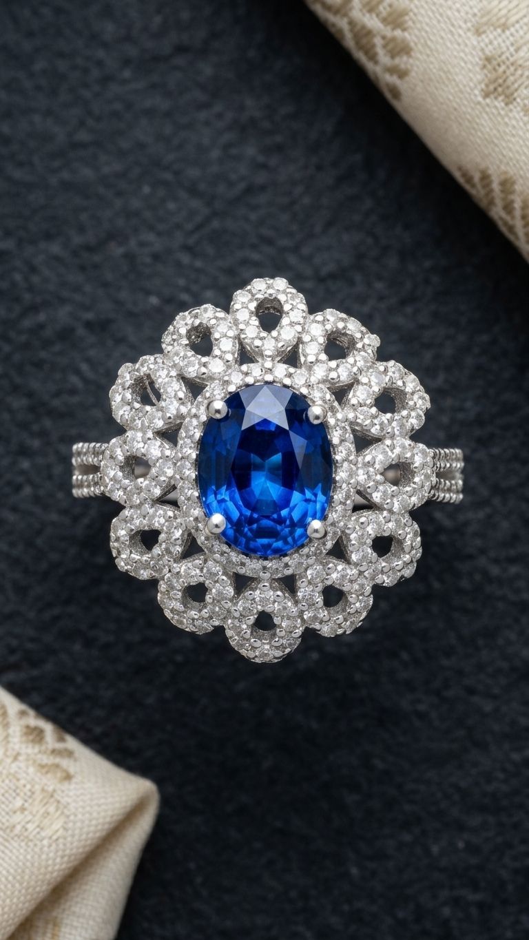 Blue Sapphire Ring view 4 — Rings in 92.5 Sterling Silver