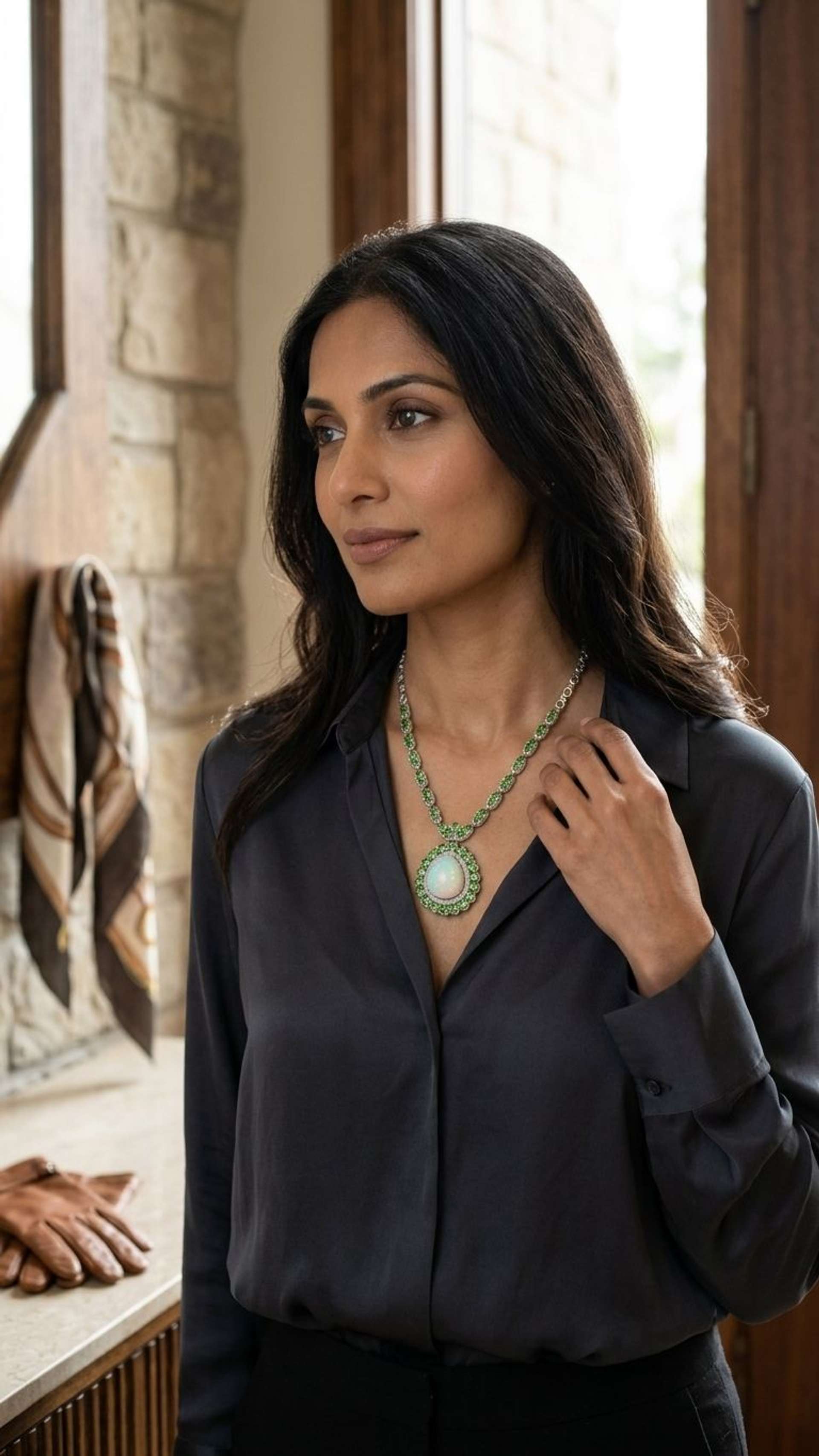 Opal Tsavorite Necklace in 92.5 sterling silver by Surya Jewellers Jaipur