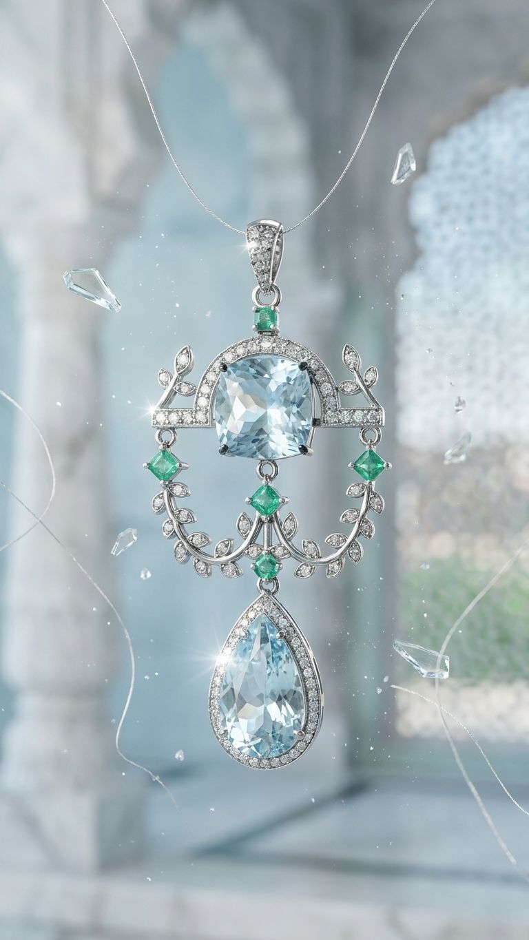 Aquamarine Emerald Pendant view 4 — Pendants in 92.5 Sterling Silver