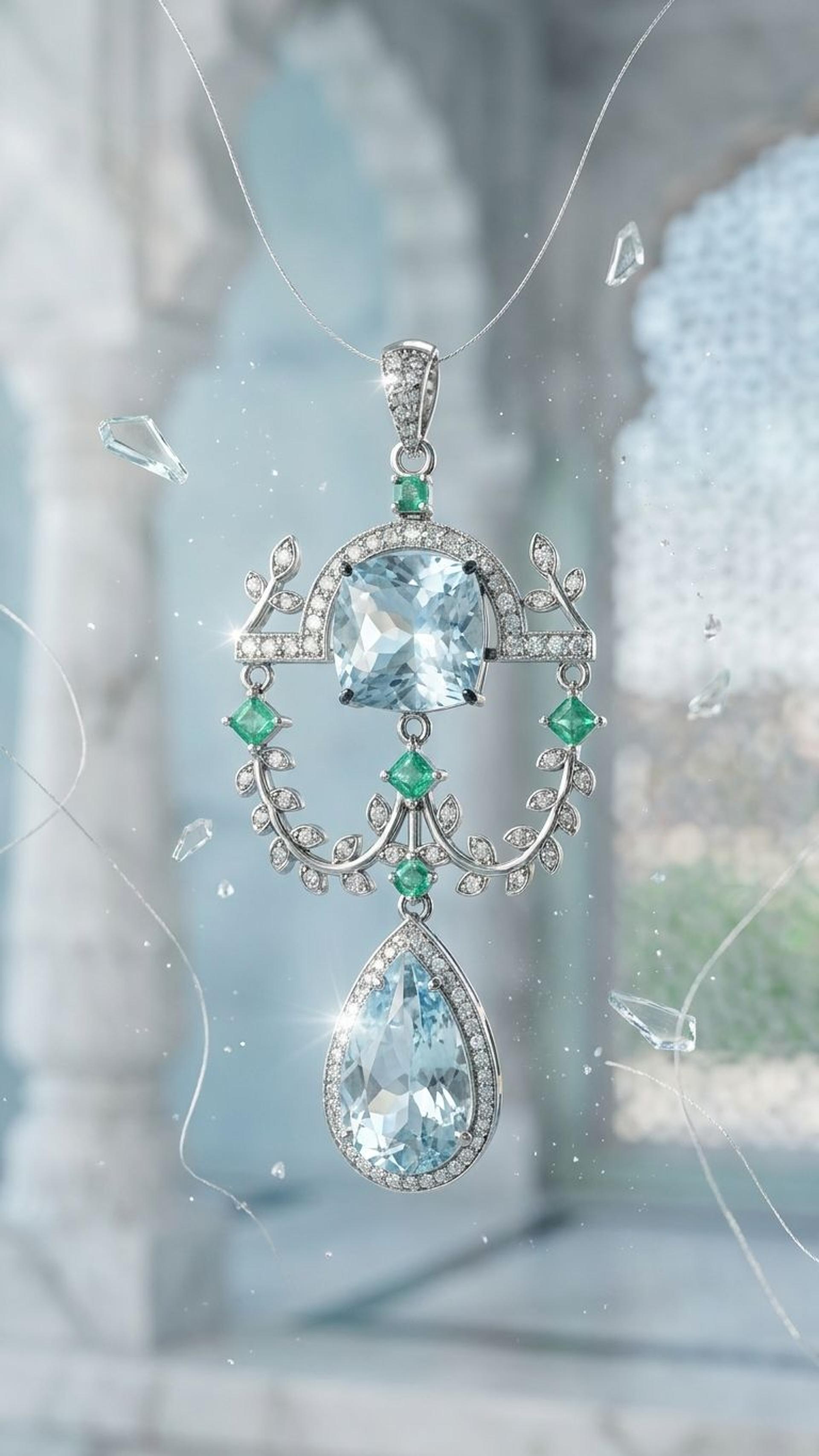 Aquamarine Emerald Pendant view 4 — Pendants in 92.5 Sterling Silver