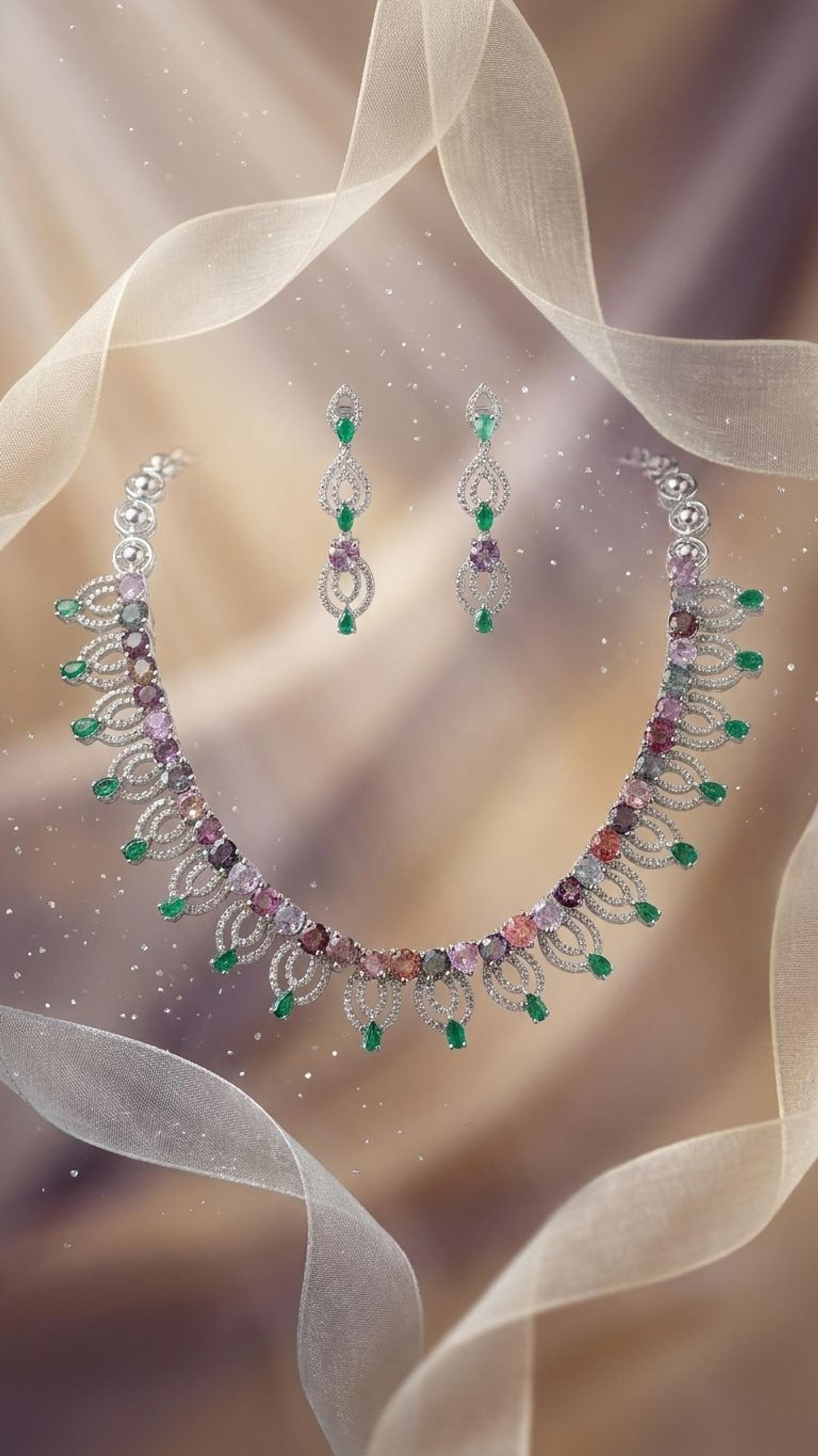 Emerald Pink Spinal Necklace view 2 — Necklaces in 92.5 Sterling Silver