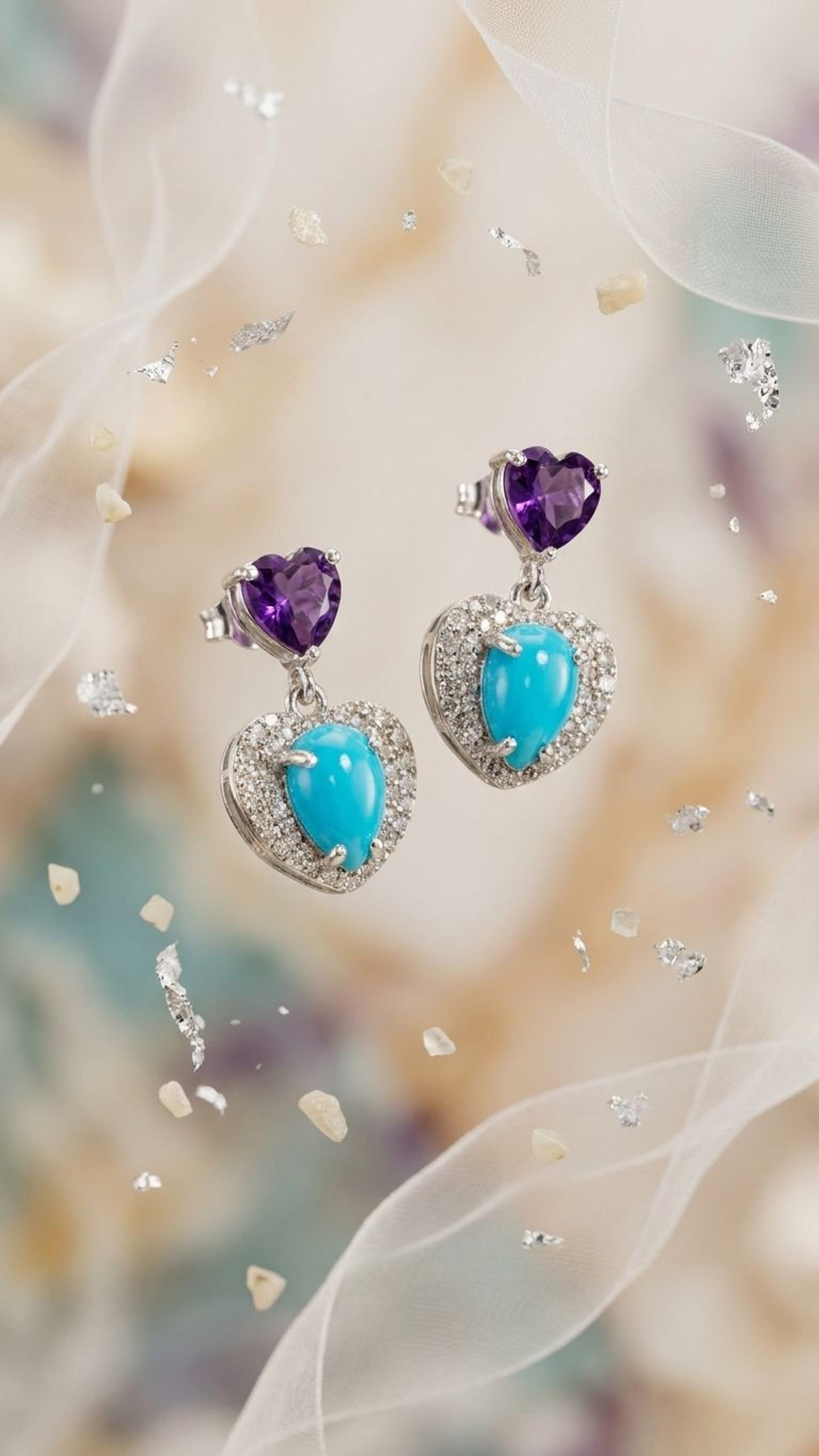 Amethyst Turquoise Earrings view 2 — Earrings in 92.5 Sterling Silver