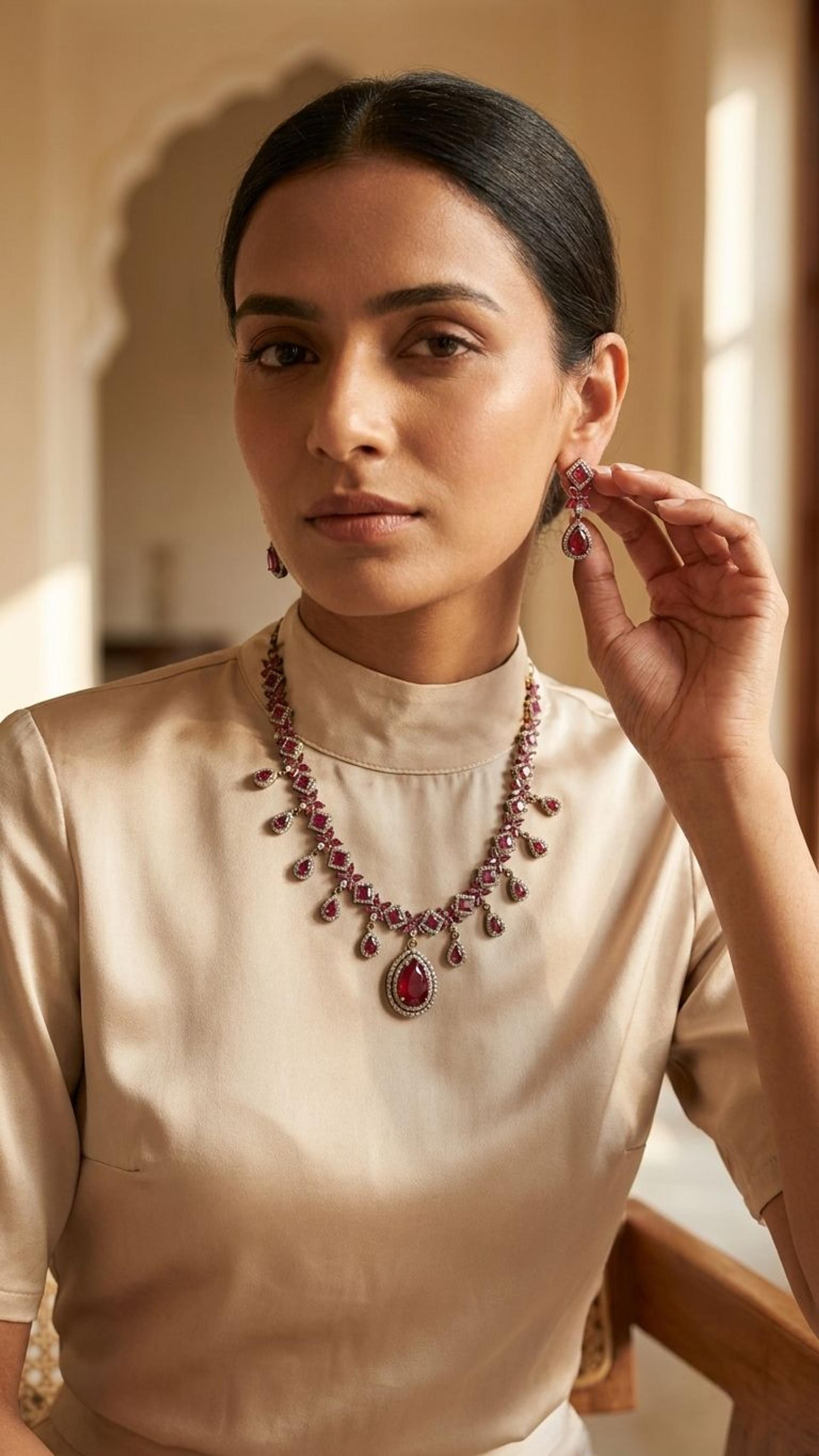 Ruby Ruby Necklace in 92.5 Sterling Silver — Surya Jewellers Jaipur