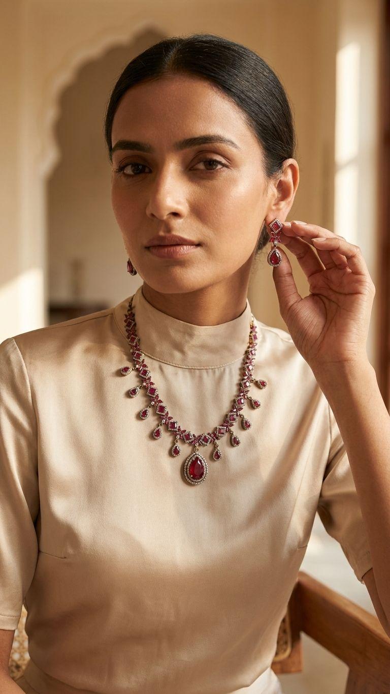 Ruby Ruby Necklace in 92.5 Sterling Silver — Surya Jewellers Jaipur