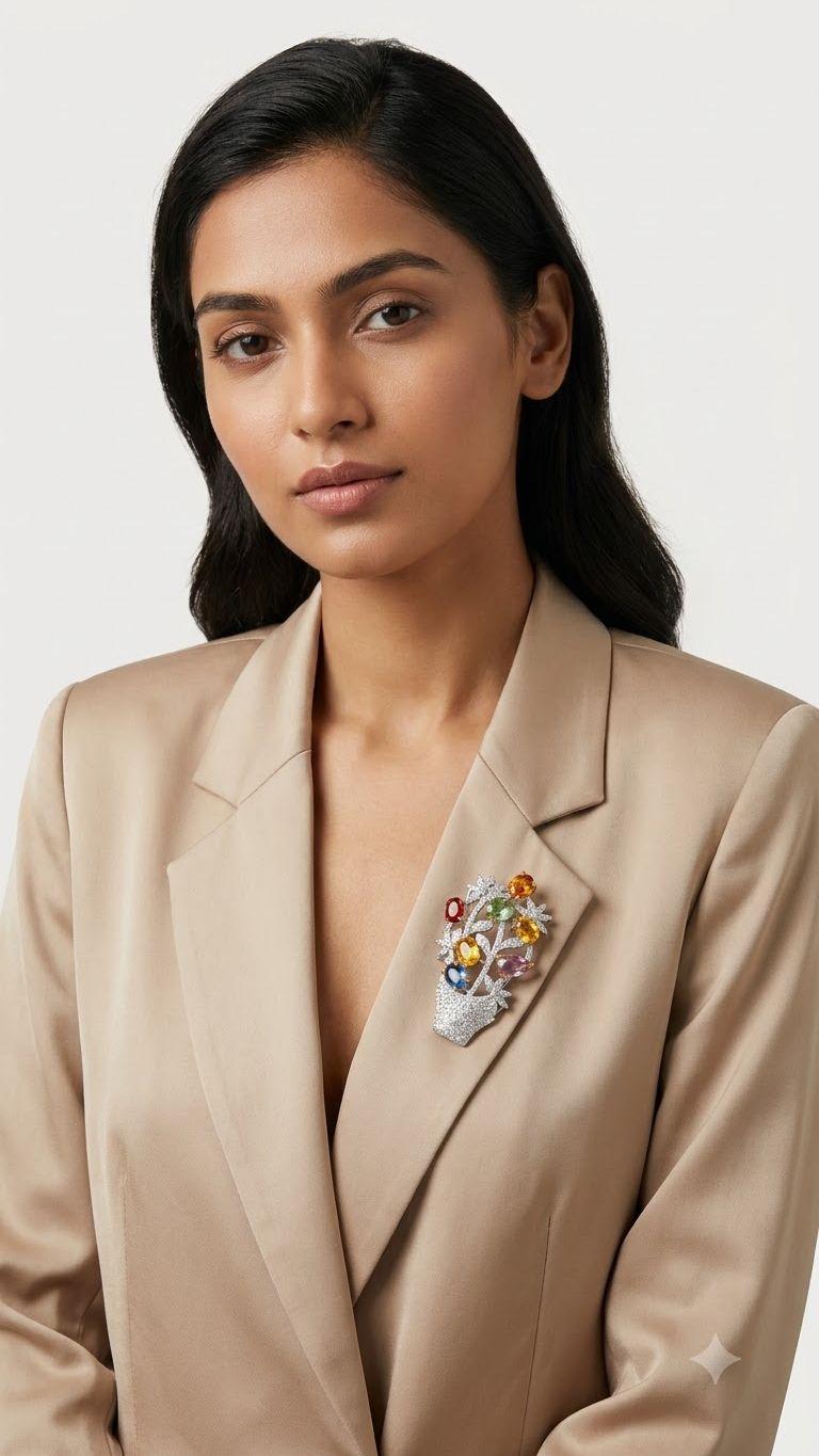 Multi sapphire Multi Sapphire Brooche in 92.5 Sterling Silver — Surya Jewellers Jaipur
