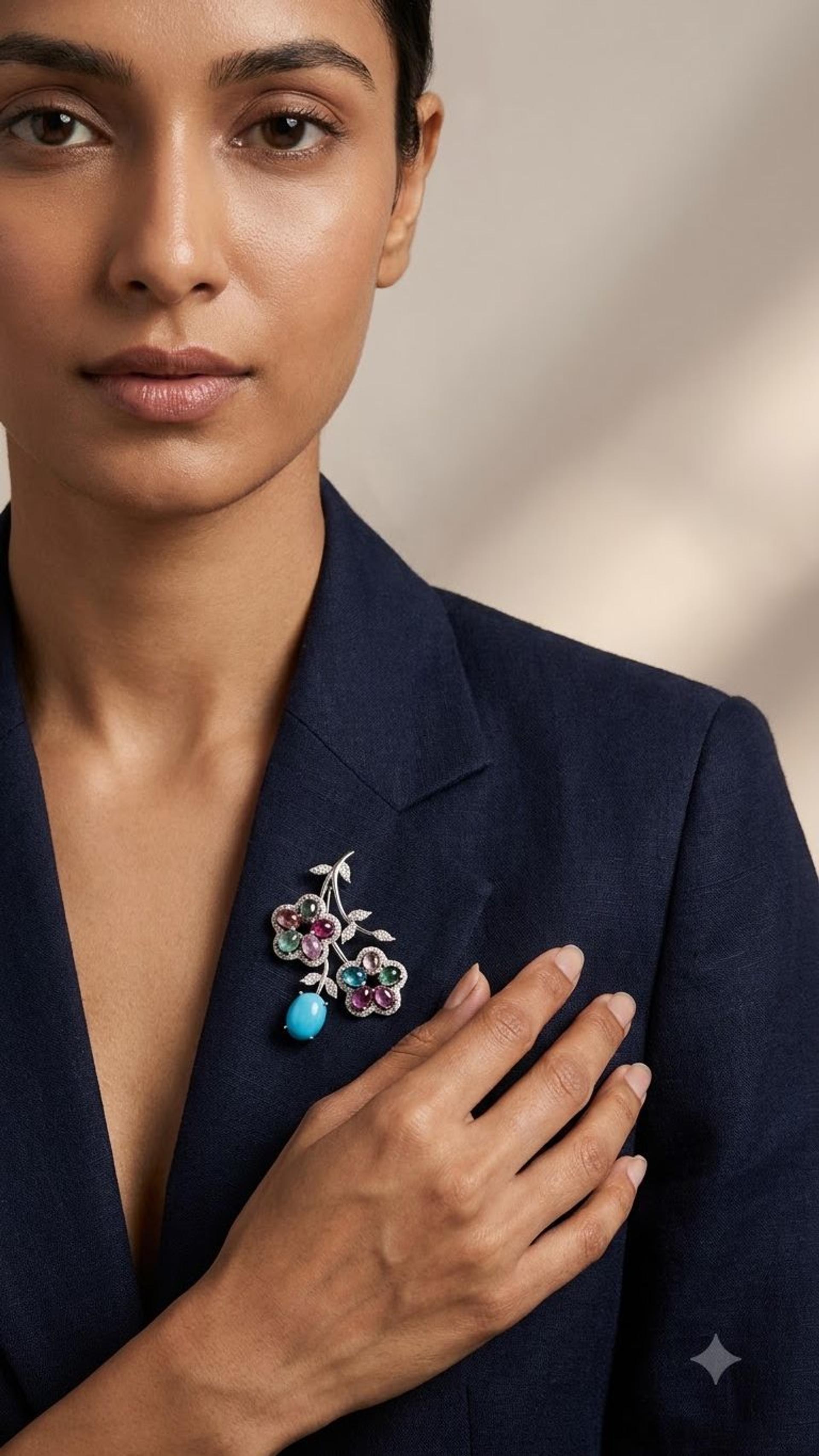 Tourmaline Turquoise Brooche view 2 — Brooches in 92.5 Sterling Silver