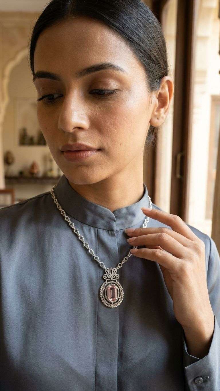 Kunzite Sapphire Necklace in 92.5 sterling silver by Surya Jewellers Jaipur