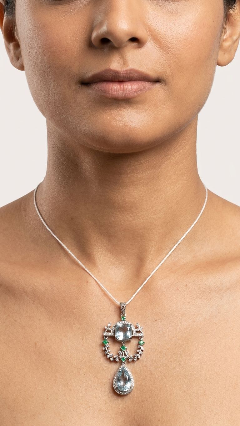 Aquamarine Emerald Pendant view 2 — Pendants in 92.5 Sterling Silver