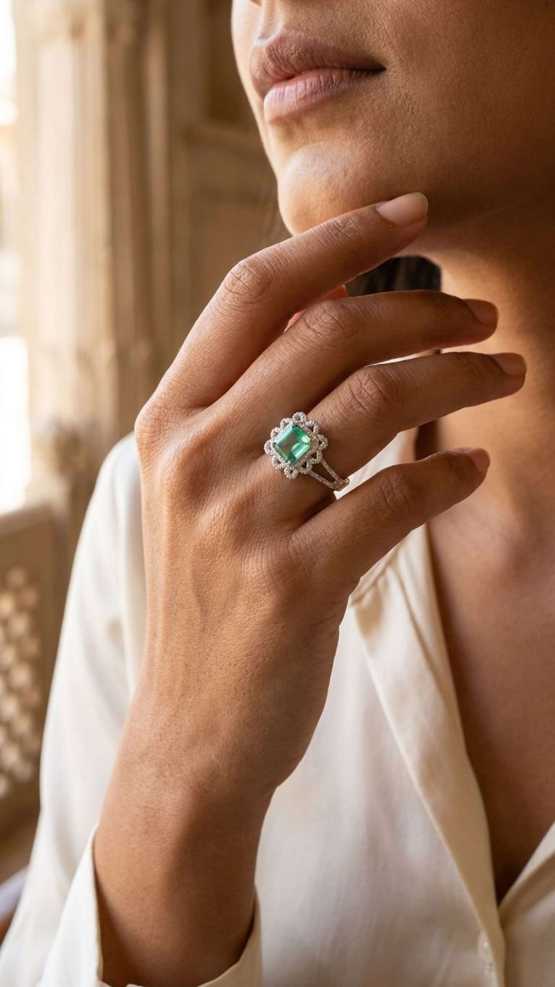 Emerald Ring in 92.5 sterling silver by Surya Jewellers Jaipur