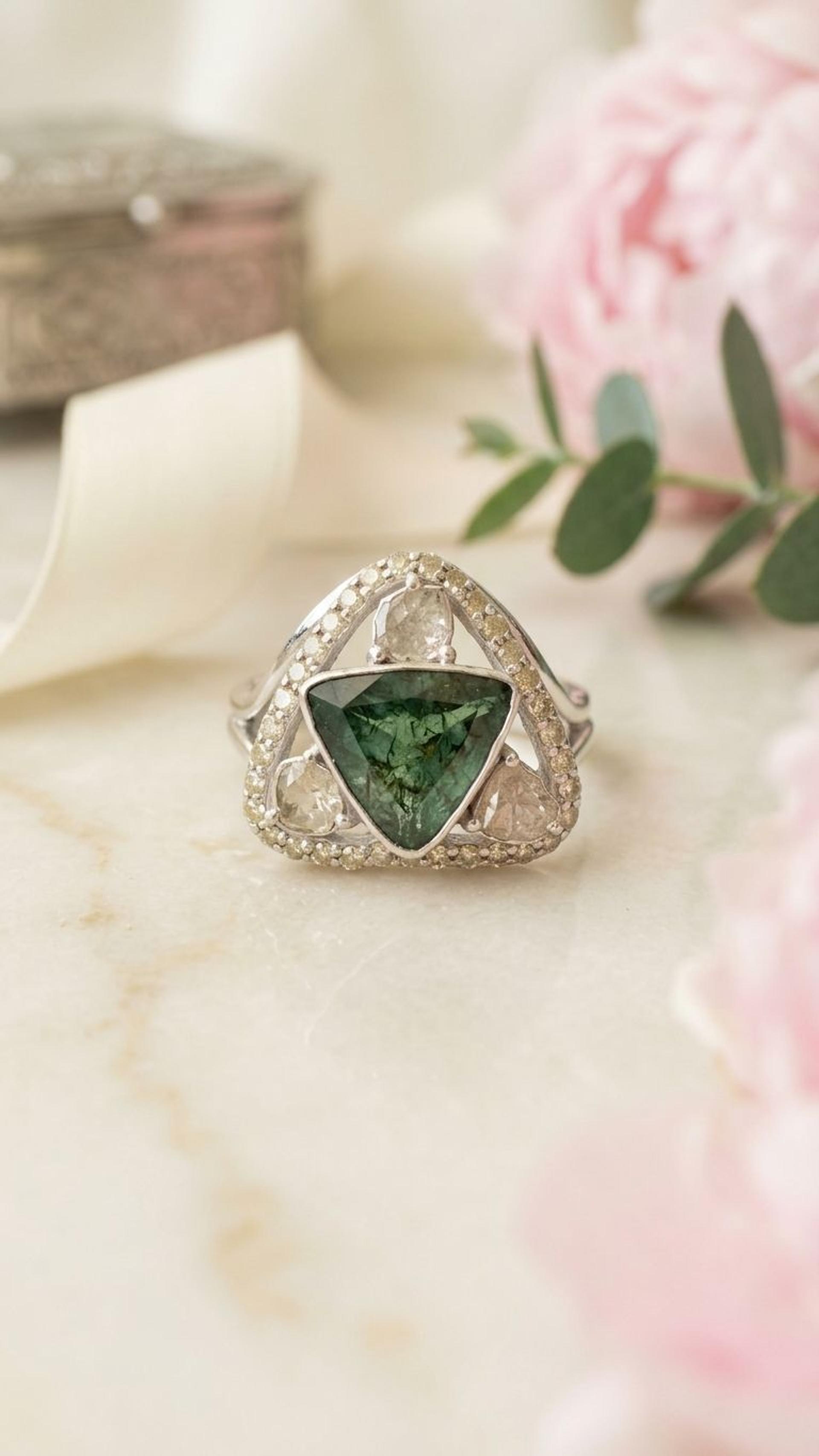 Diamond Polki Ring view 3 — Rings in 92.5 Sterling Silver