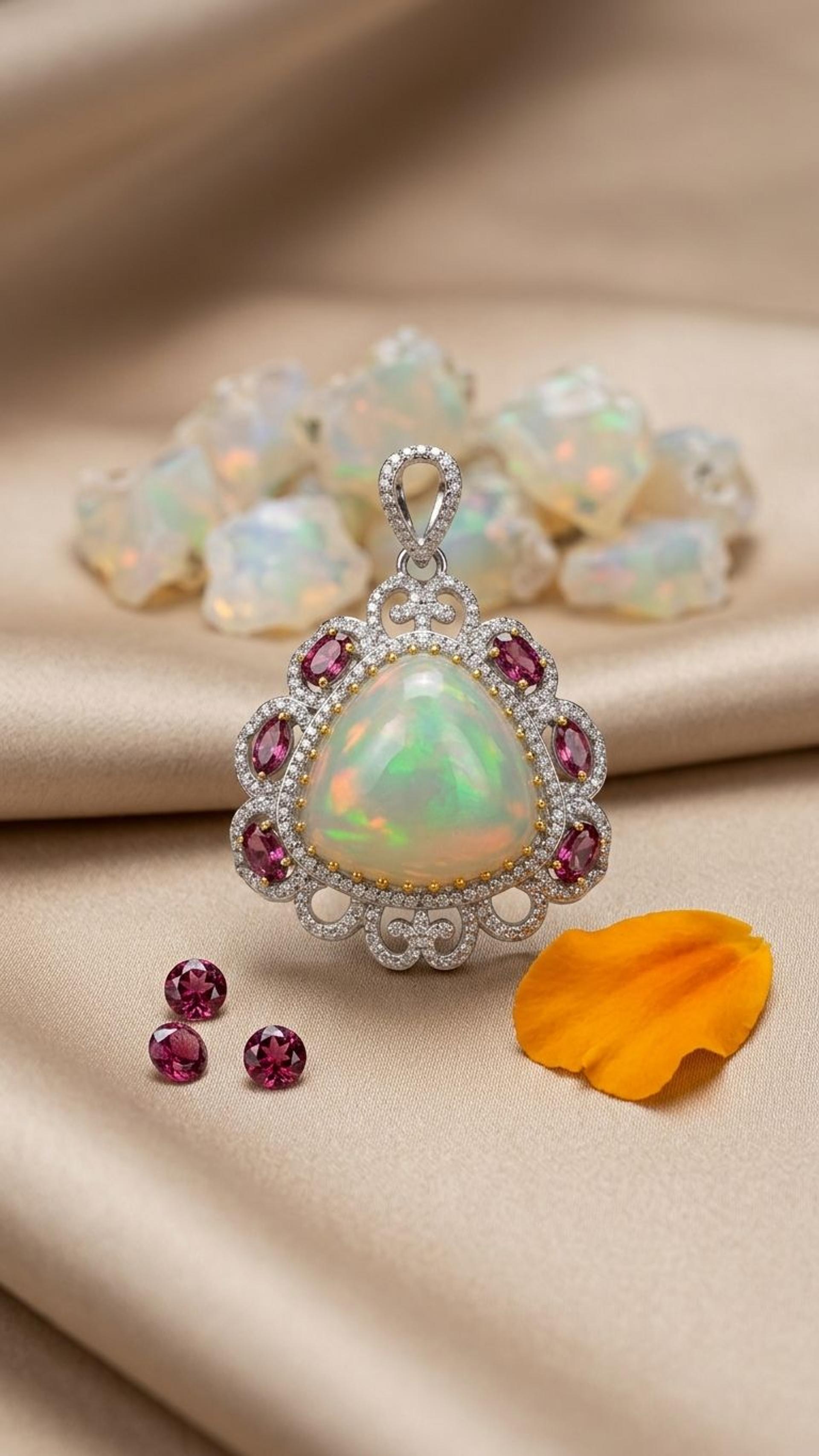 Ruby Lite White Opal Pendant view 4 — Pendants in 92.5 Sterling Silver