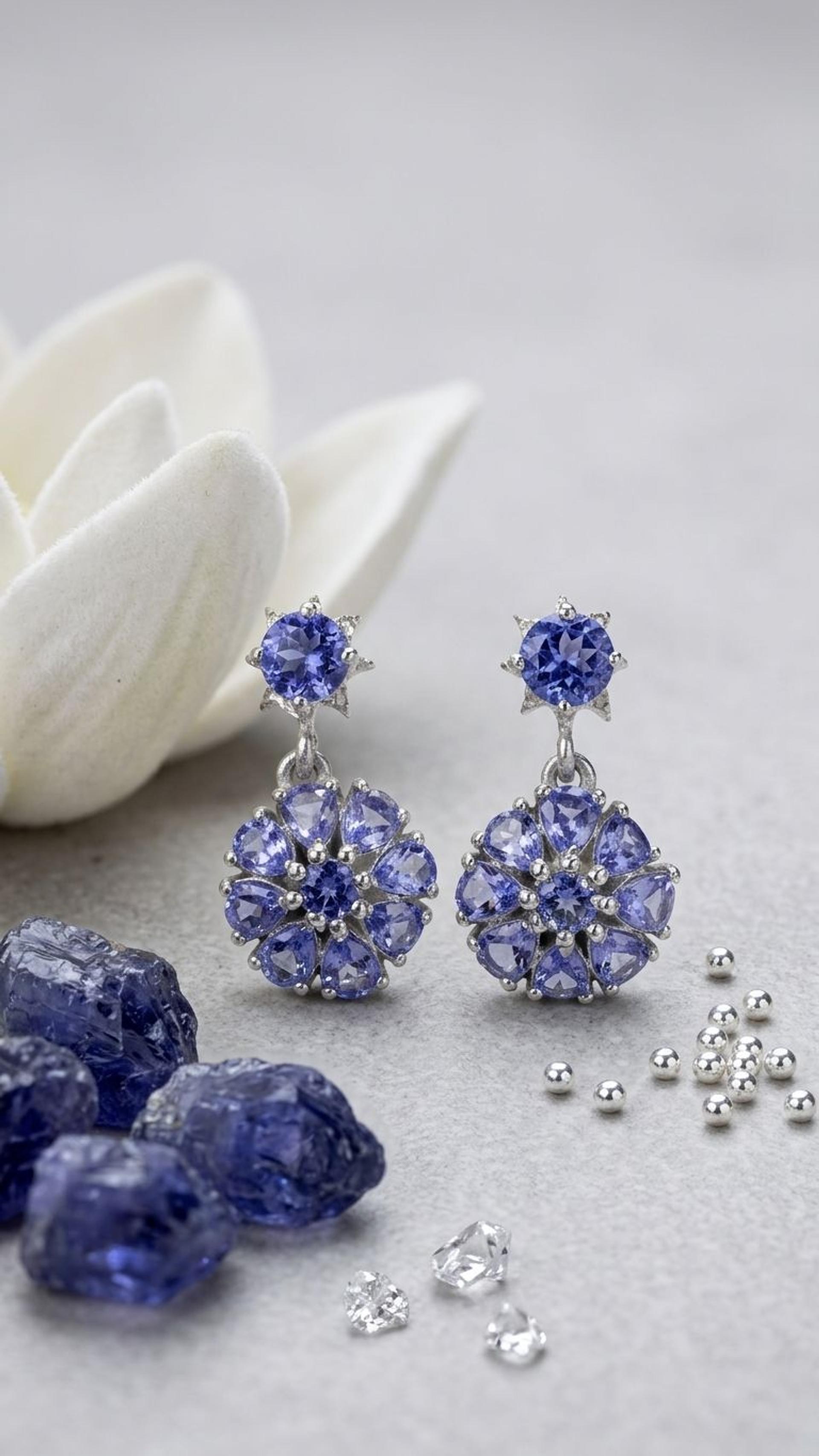 Tanzanite Earrings view 2 — Earrings in 92.5 Sterling Silver