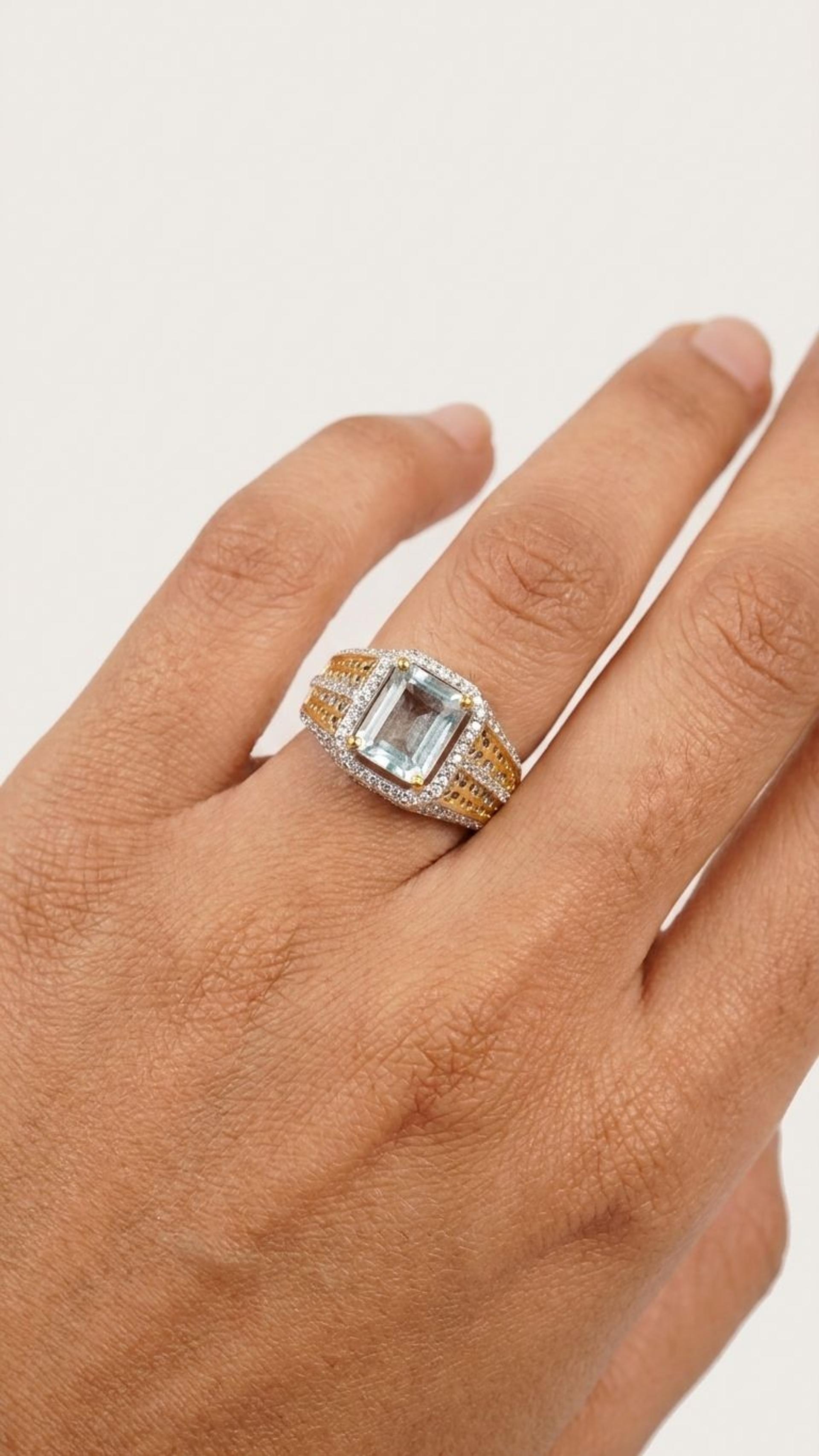 Aquamarine Aquamarine Ring in 92.5 Sterling Silver — Surya Jewellers Jaipur