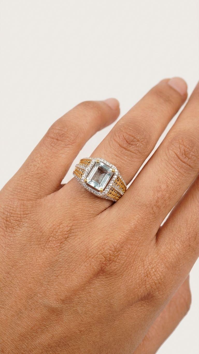 Aquamarine Aquamarine Ring in 92.5 Sterling Silver — Surya Jewellers Jaipur