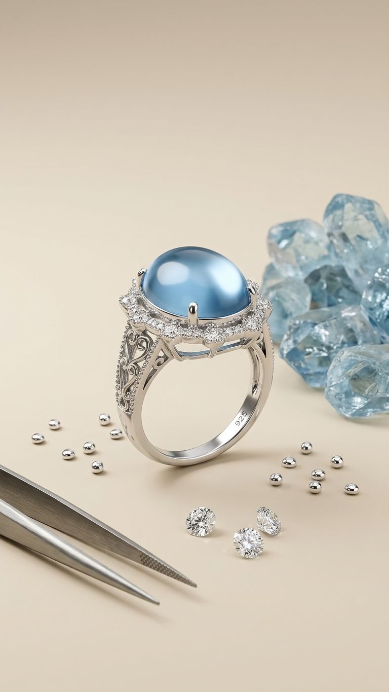 Blue Topaz Ring view 3 — Rings in 92.5 Sterling Silver