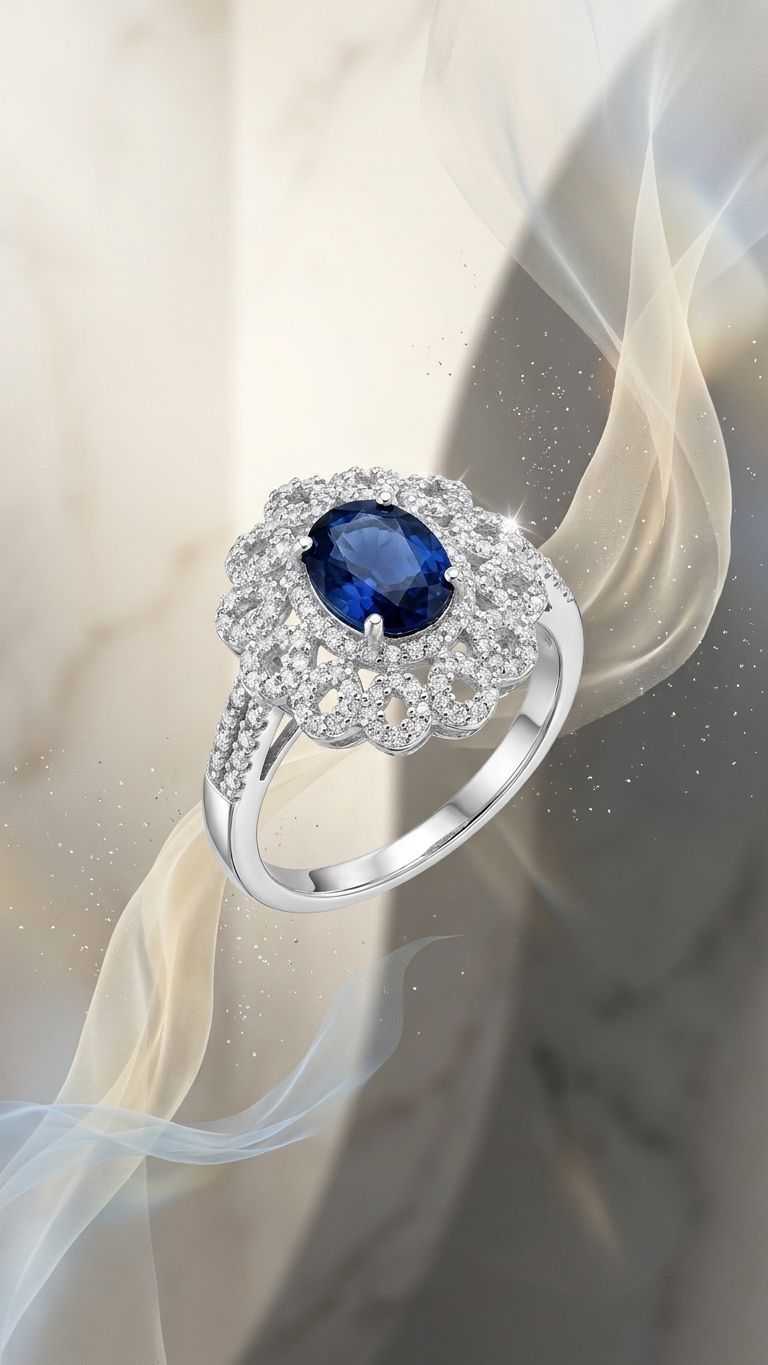 Blue Sapphire Ring view 3 — Rings in 92.5 Sterling Silver