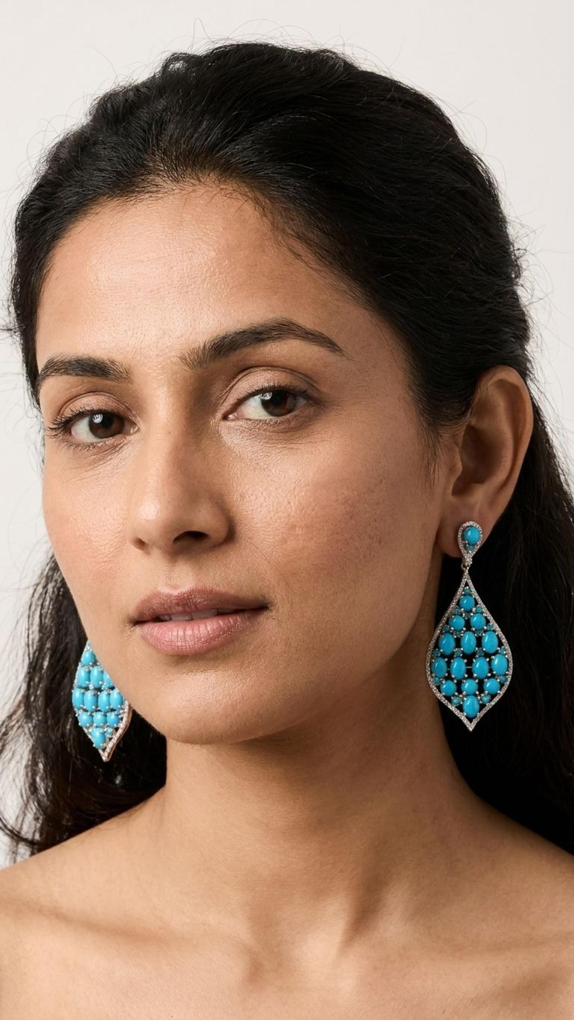 Turquoise Turquoise Earrings in 92.5 Sterling Silver — Surya Jewellers Jaipur