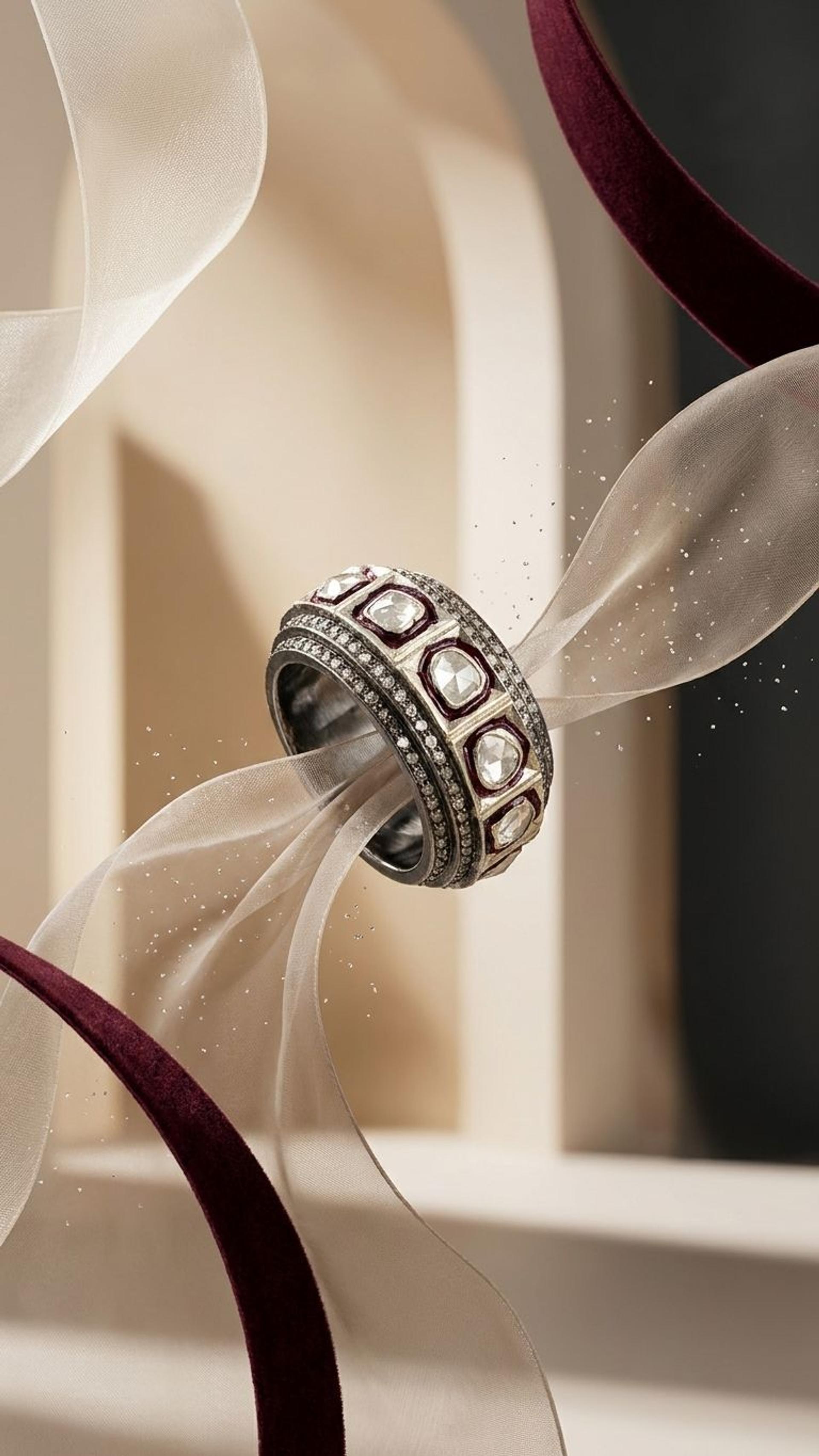 Diamond Polki Ring view 3 — Rings in 92.5 Sterling Silver