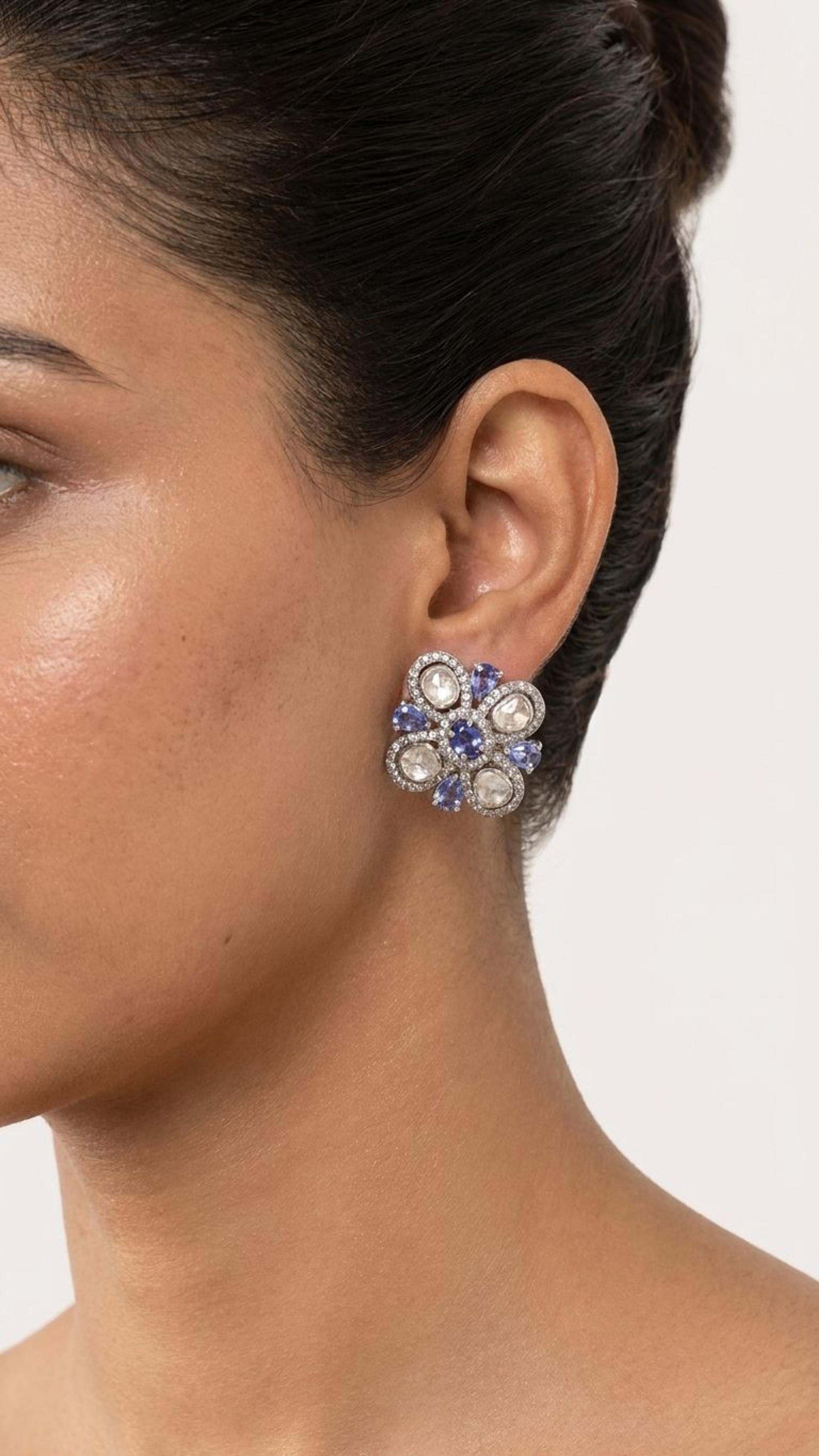 Tanzanite Tanzanite Stud in 92.5 Sterling Silver — Surya Jewellers Jaipur