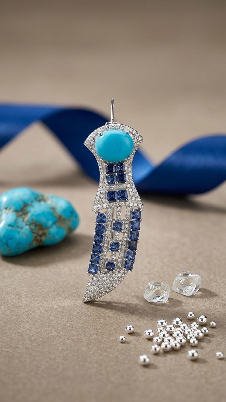 Blue Sapphire Turquoise Brooch view 3 — Pendants in 92.5 Sterling Silver