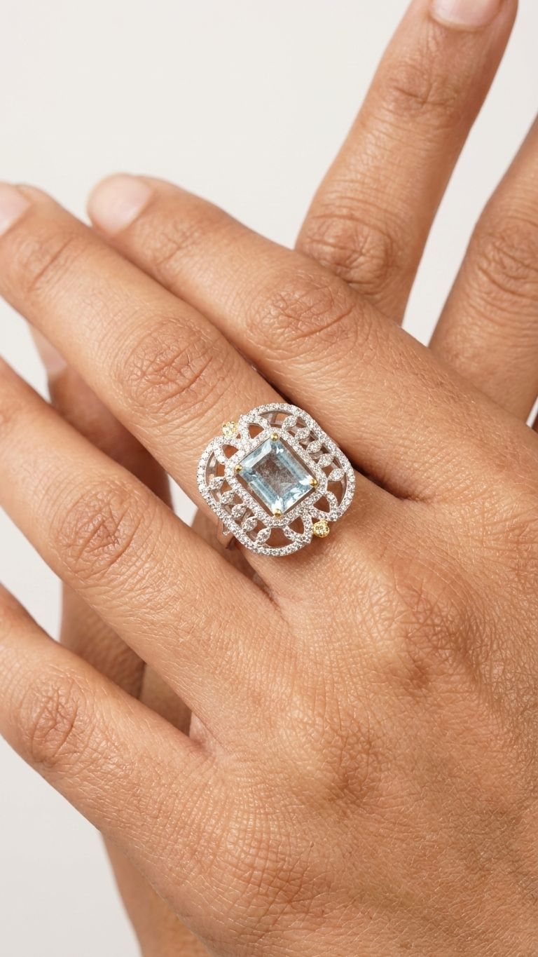 Aquamarine Ring view 2 — Rings in 92.5 Sterling Silver