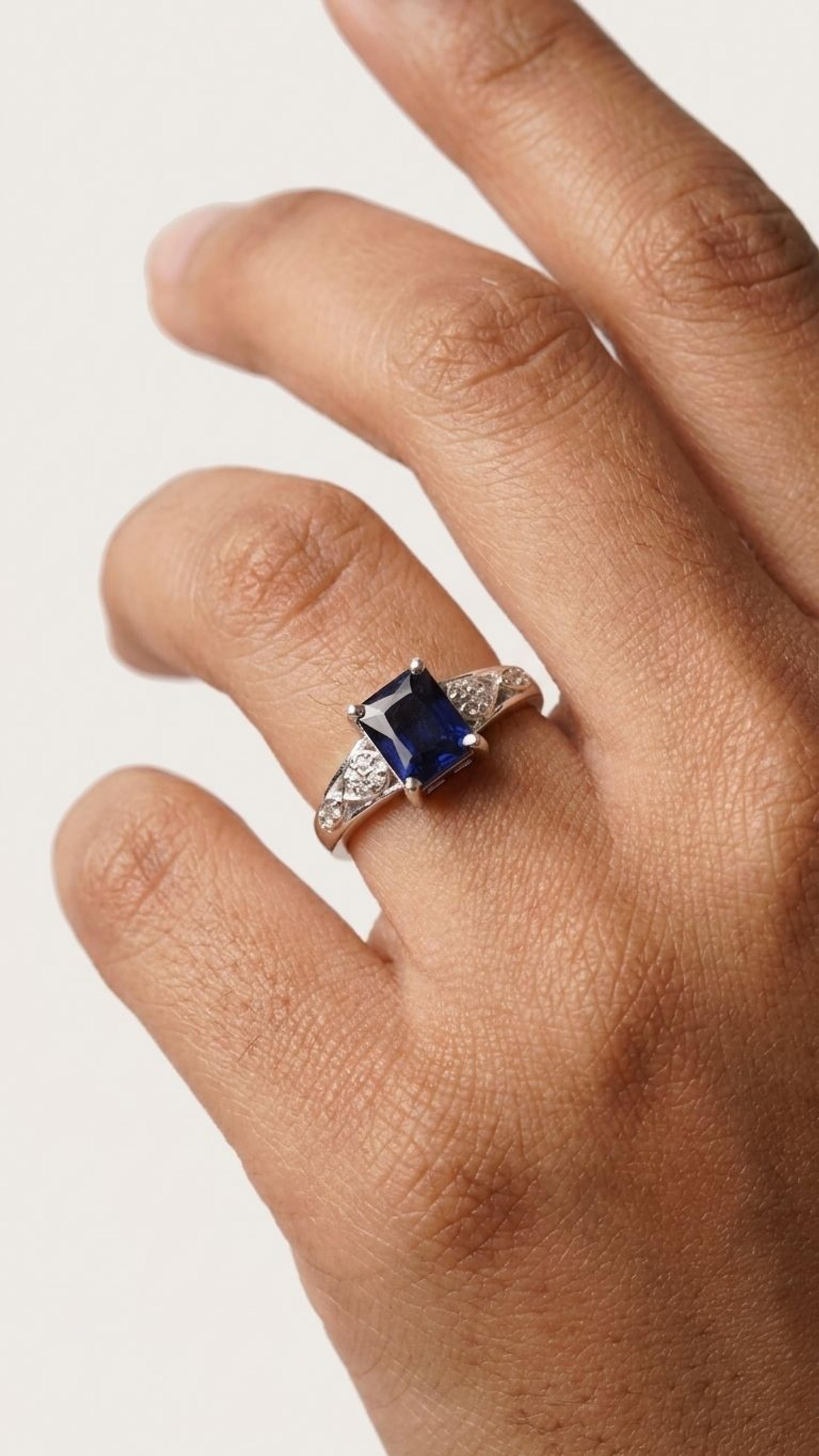 Blue Sapphire Ring view 4 — Rings in 92.5 Sterling Silver