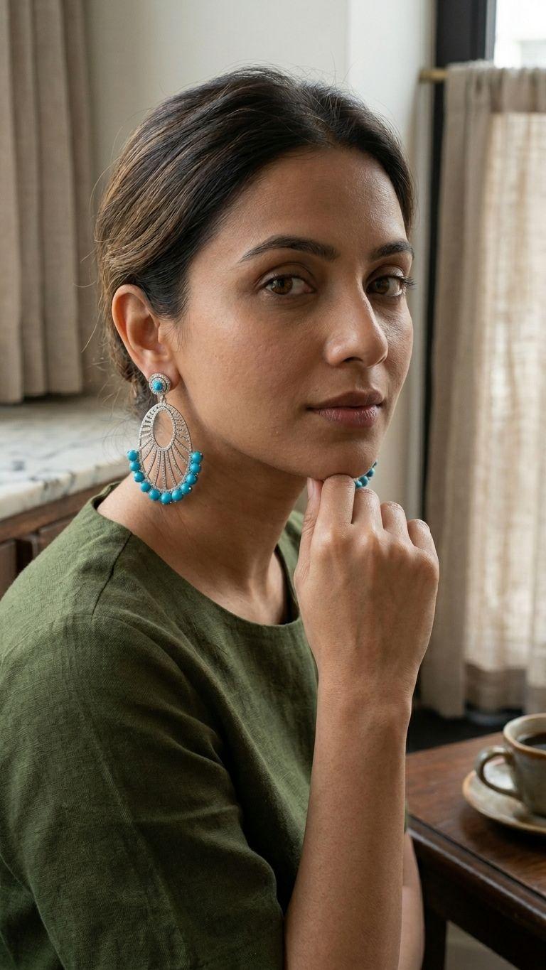 Turquoise Turquoise Earrings in 92.5 Sterling Silver — Surya Jewellers Jaipur