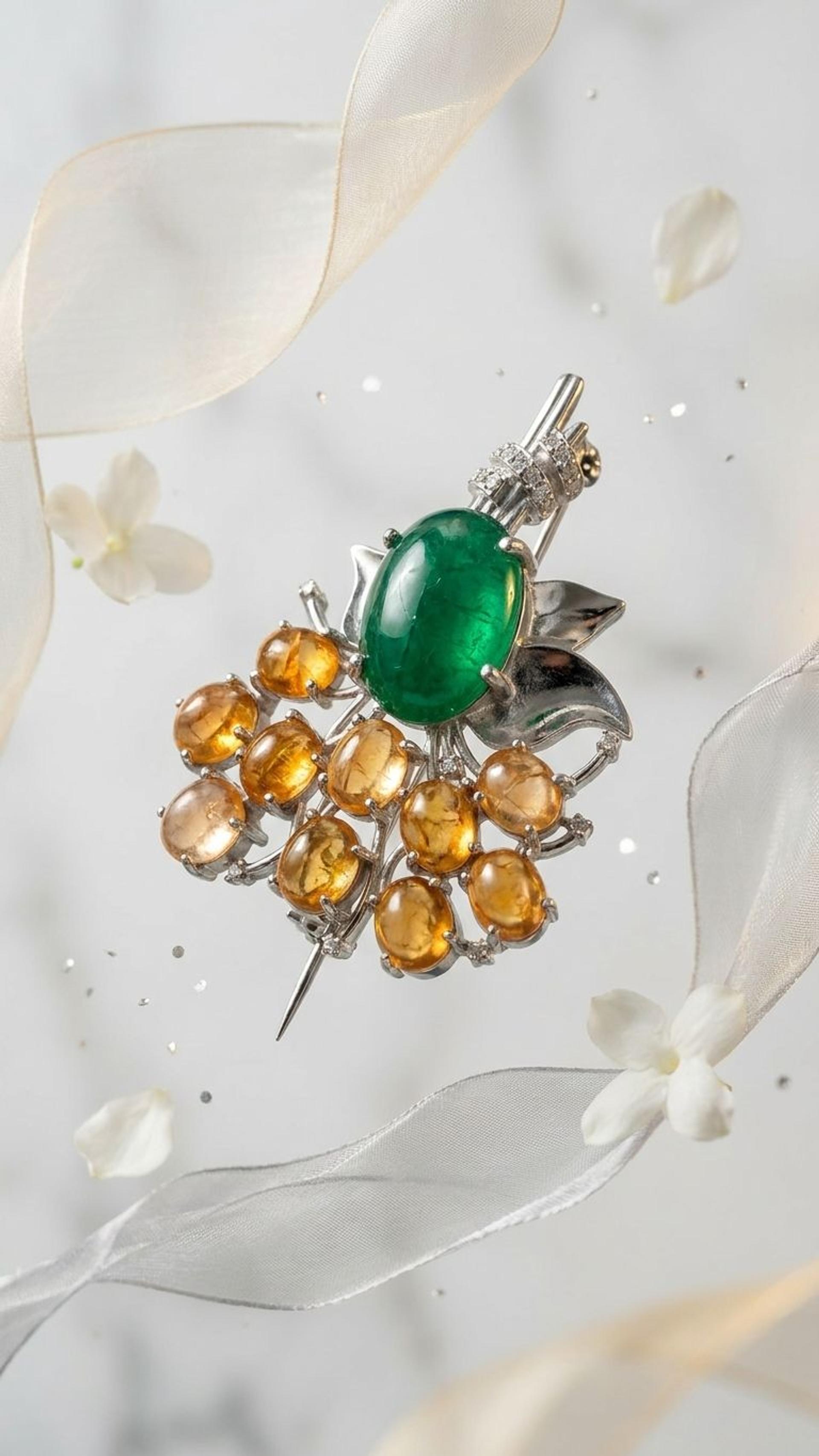 Emerald Garnet Brooch view 2 — Brooches in 92.5 Sterling Silver