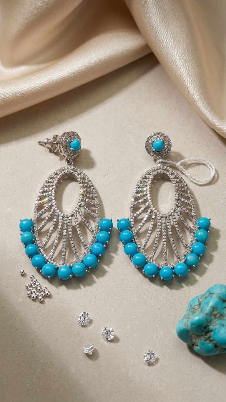 Turquoise Earrings view 2 — Earrings in 92.5 Sterling Silver